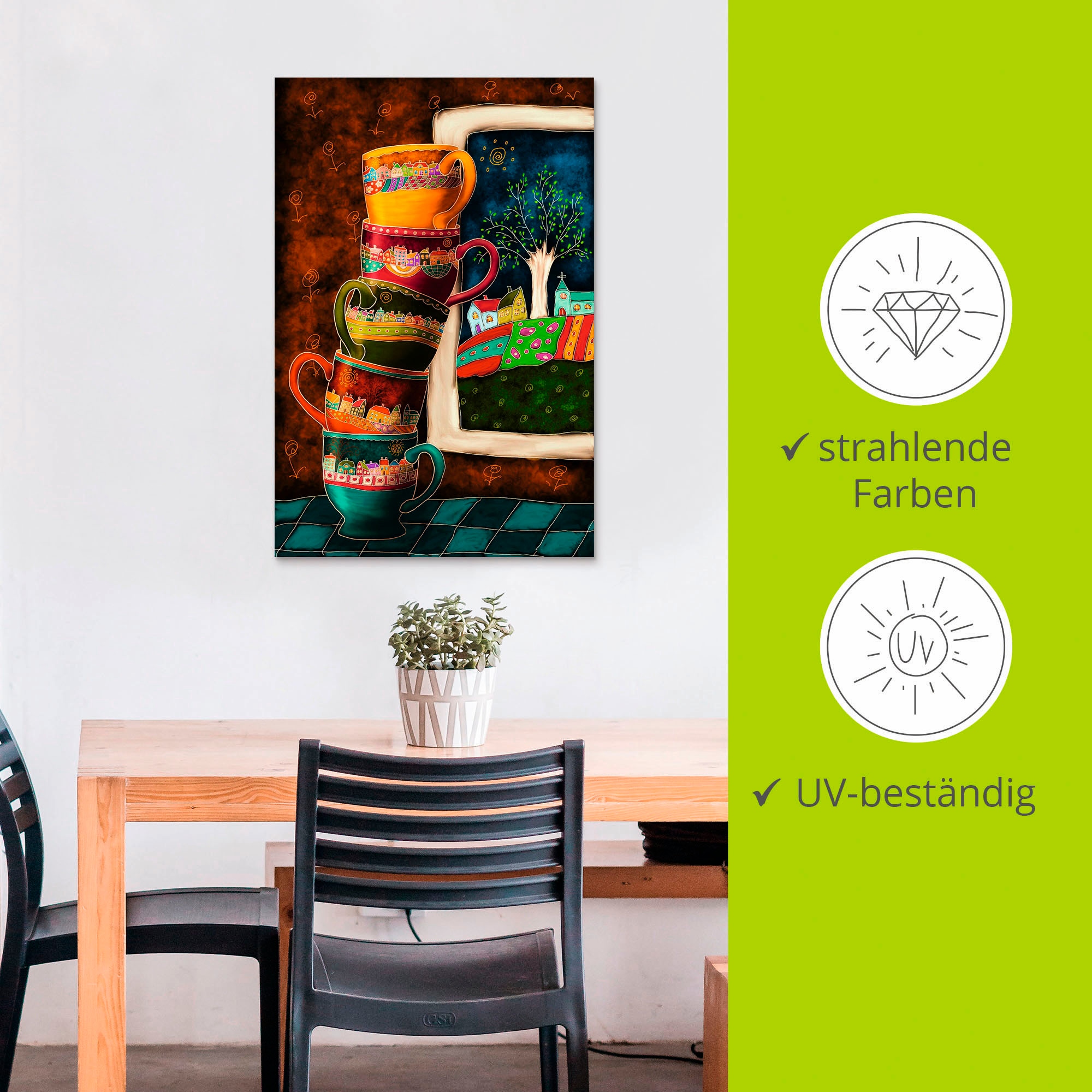 Artland Wandbild »Fröhliche Kaffeetassen« Getränke 1 Stk. tlg. als Alubild, Leinwandbild, Poster in verschied. Größen