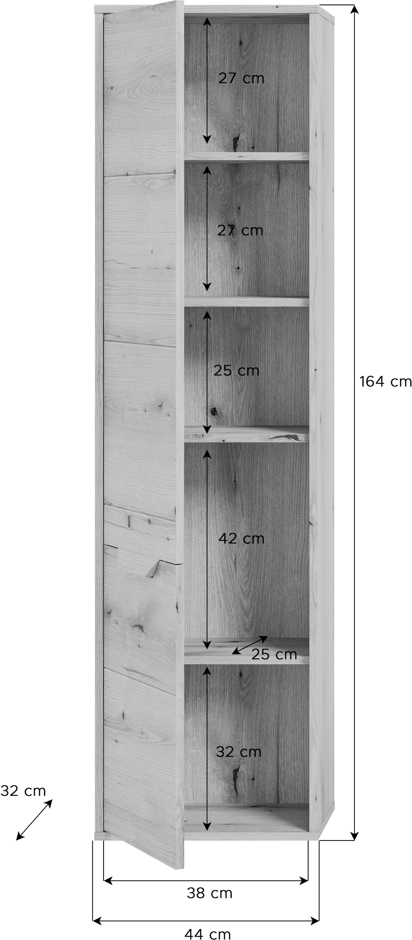 welltime Hochschrank »Kayu, Höhe 164 cm, stehend/hängend montierbar, 1 Tür, 4 Einlegeböden«, Türanschlag wechselbar, Badschrank, Bad-Möbel, Badezimmer, Bad