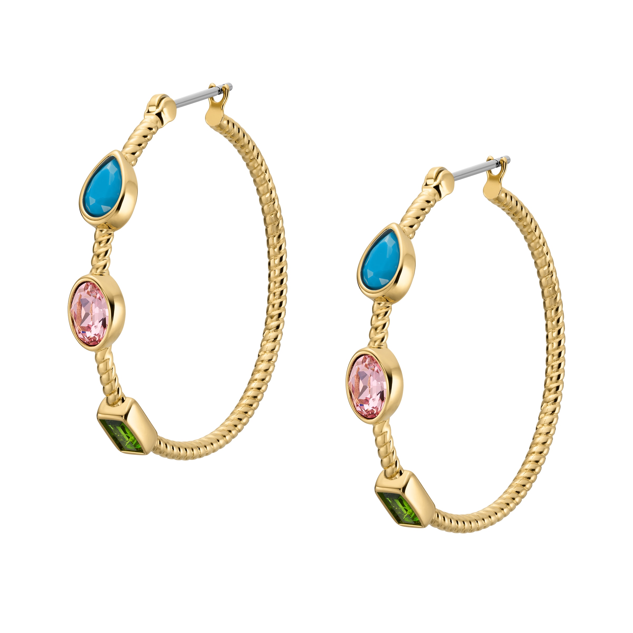 Fossil Paar Creolen »Schmuck Geschenk Edelstahl JEWELRY« mit Glasstein