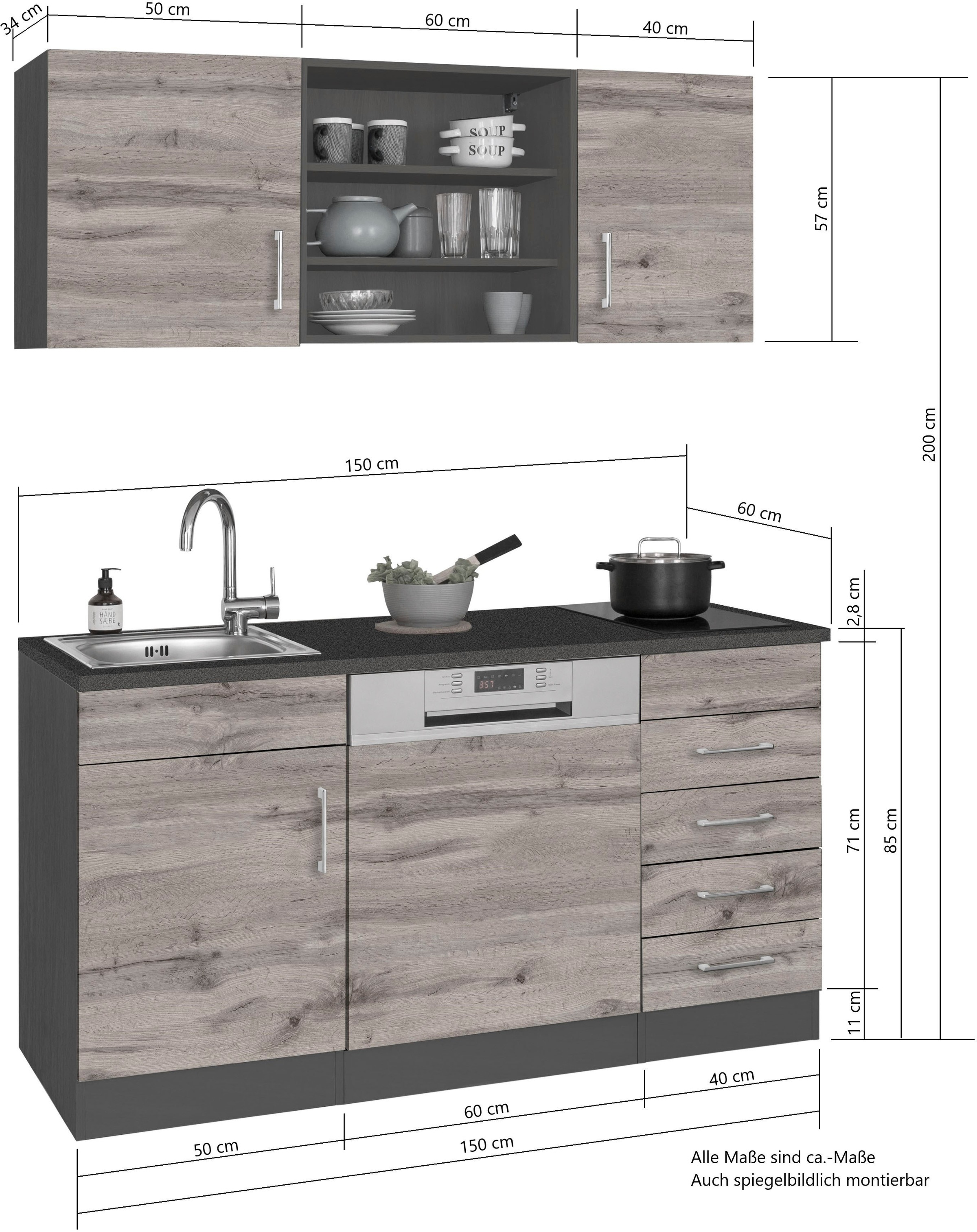 KOCHSTATION Pantryküche »KS-Mali«, Breite 150 cm, mit E-Geräten