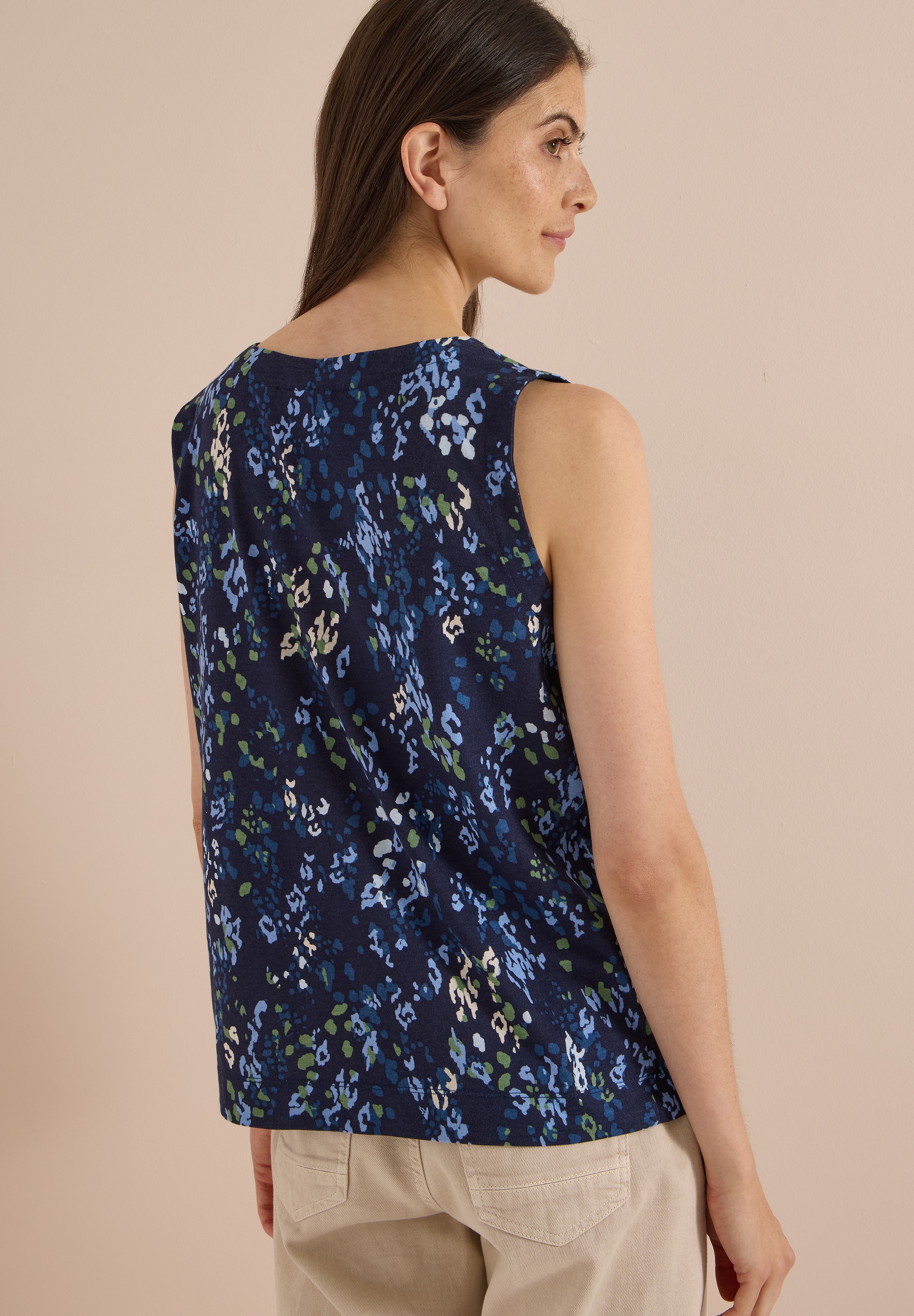 Cecil Shirttop Sommertop mit Rounded V-Neck und grafischem Muster