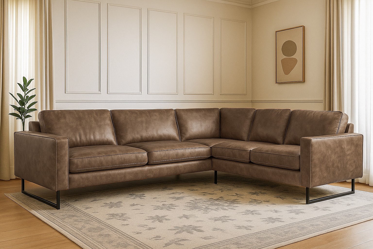 Places of Style Ecksofa »Pinto, XXL, 250/290 cm, langer Schenkel, Ottomane«, Cord, Chenille, Lederoptik, mit Keder, Metallfüße, Wellenunterfederung