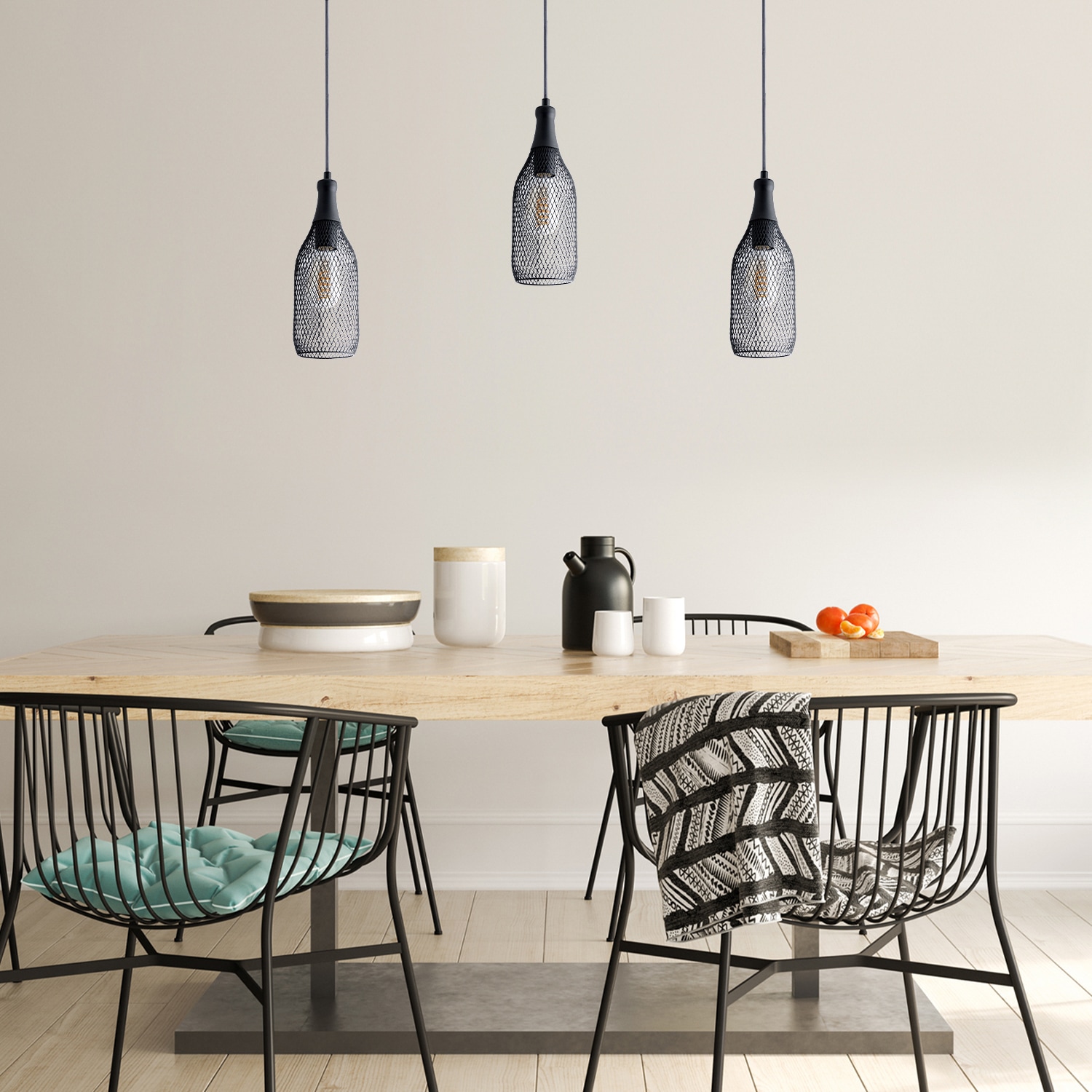Paco Home Pendelleuchte »DESMOND«, 1 flammig, Leuchtmittel E27 | ohne Leuchtmittel, Hängelampe Esszimmer Esstischlampe Metall 1,5m Textilkabel Kürzbar