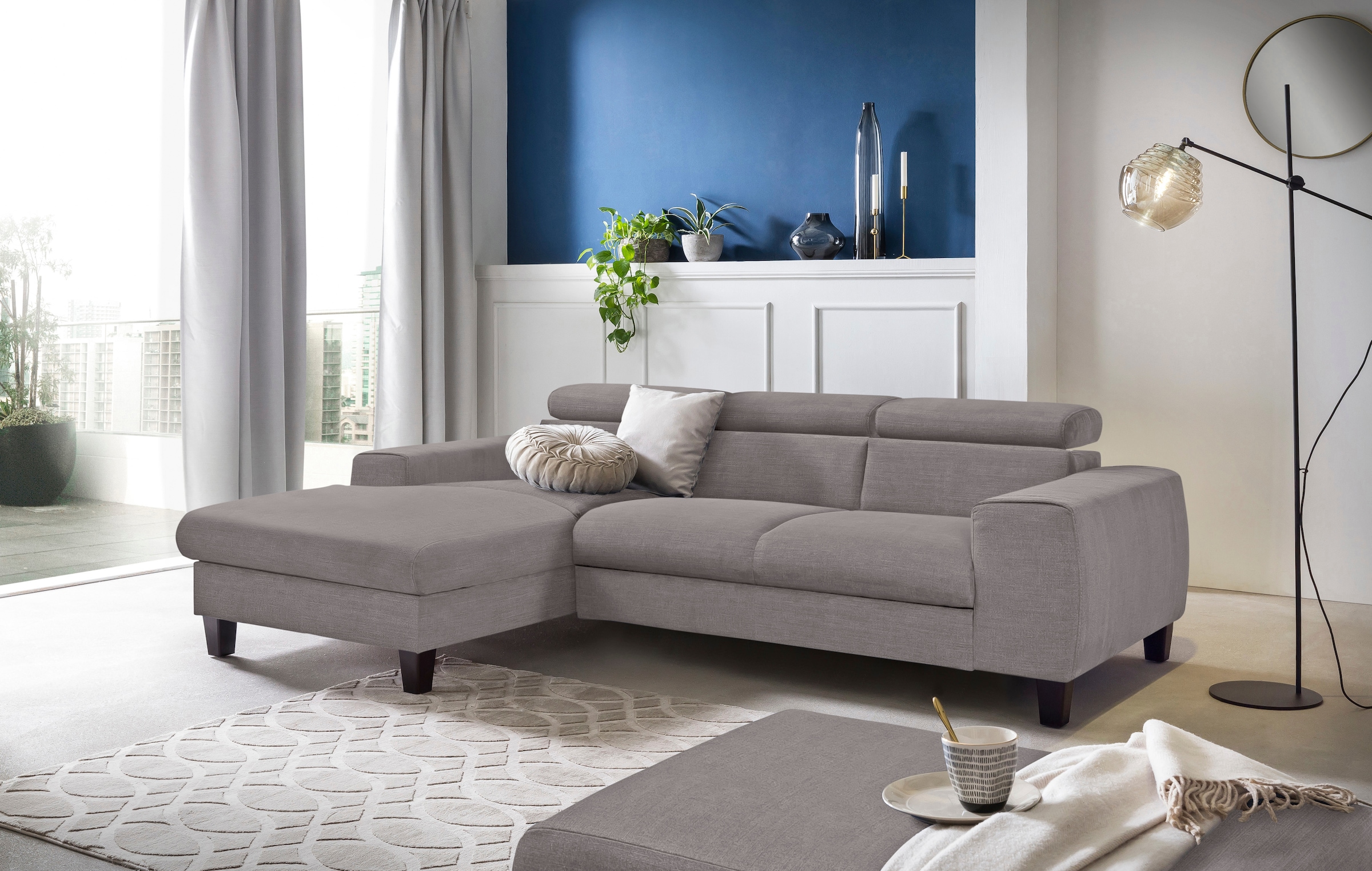 COTTA Ecksofa »Morven L-Form mit Kopfteilverstellung« wahlweise mit Bettfunktion, Bettkasten & Wireless-Charger