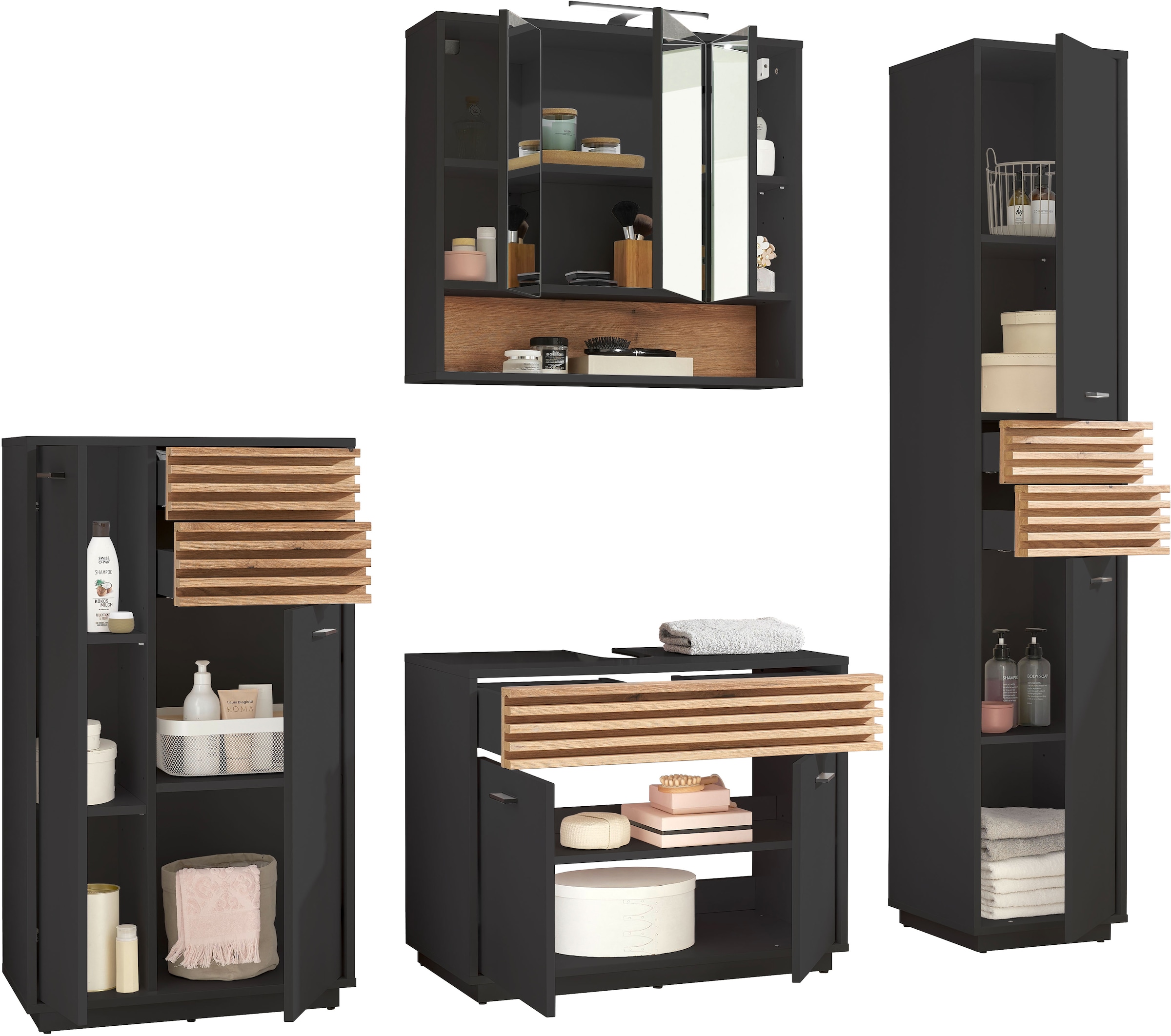 BASIC by Balculina Spiegelschrank »Liguria B/H/T 80x72x21 cm« 1 Stk. tlg. Breite 80cm, Beleuchtung, FSC-Mix 70%