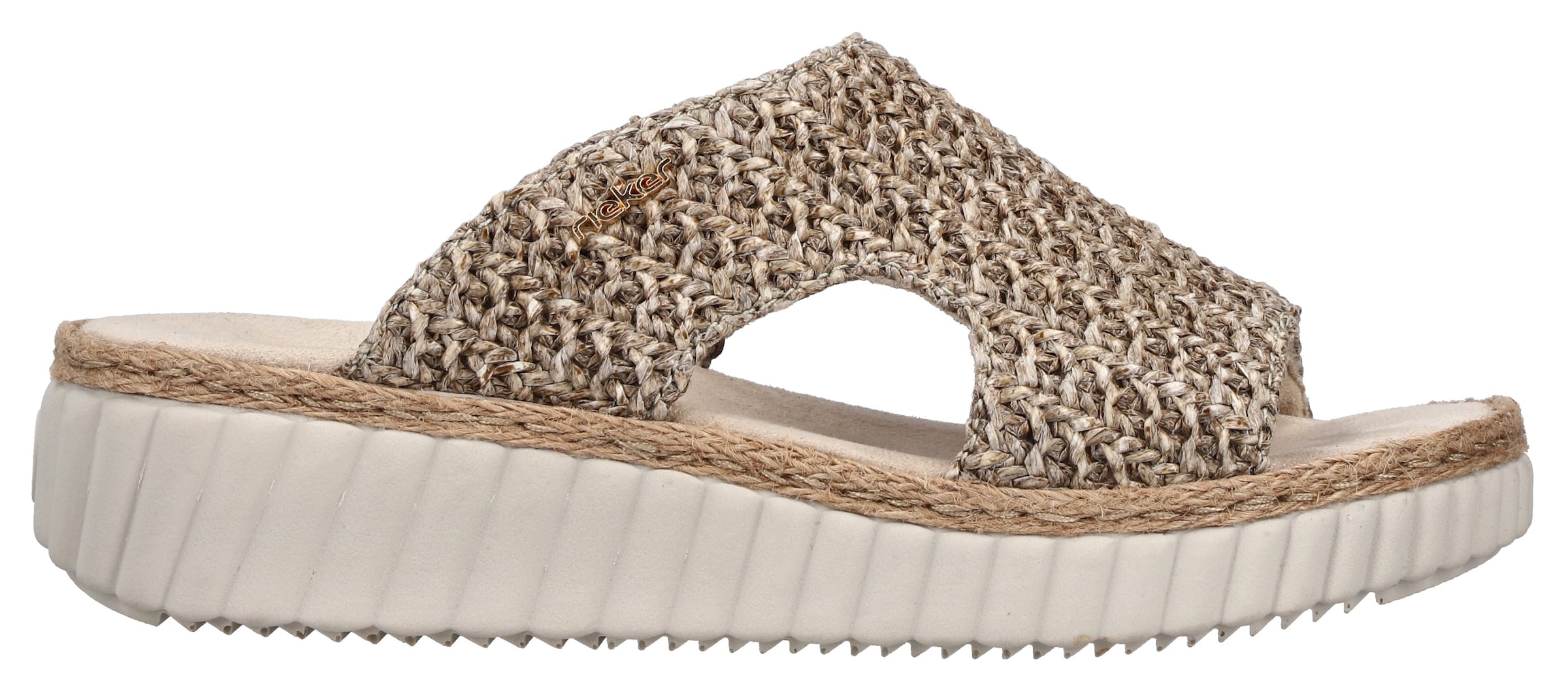 Rieker Pantolette  Sommerschuh, Strandschuh, Keilpantolette mit Bastumrahmung