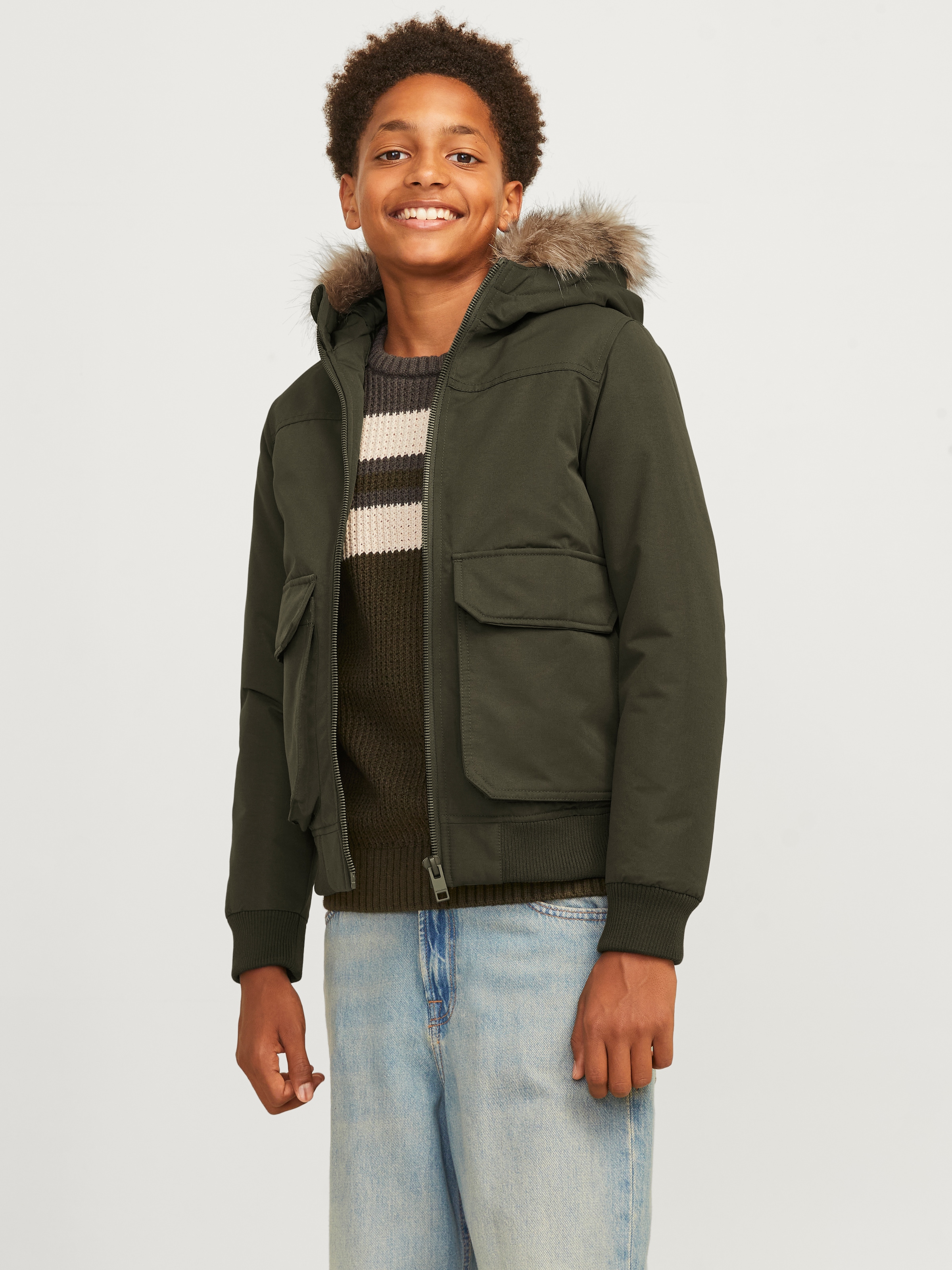 Jack & Jones Junior Outdoorjacke »JJECONSTRUCT DETACHABLE FUR BOMBER JNR«, mit Kapuze