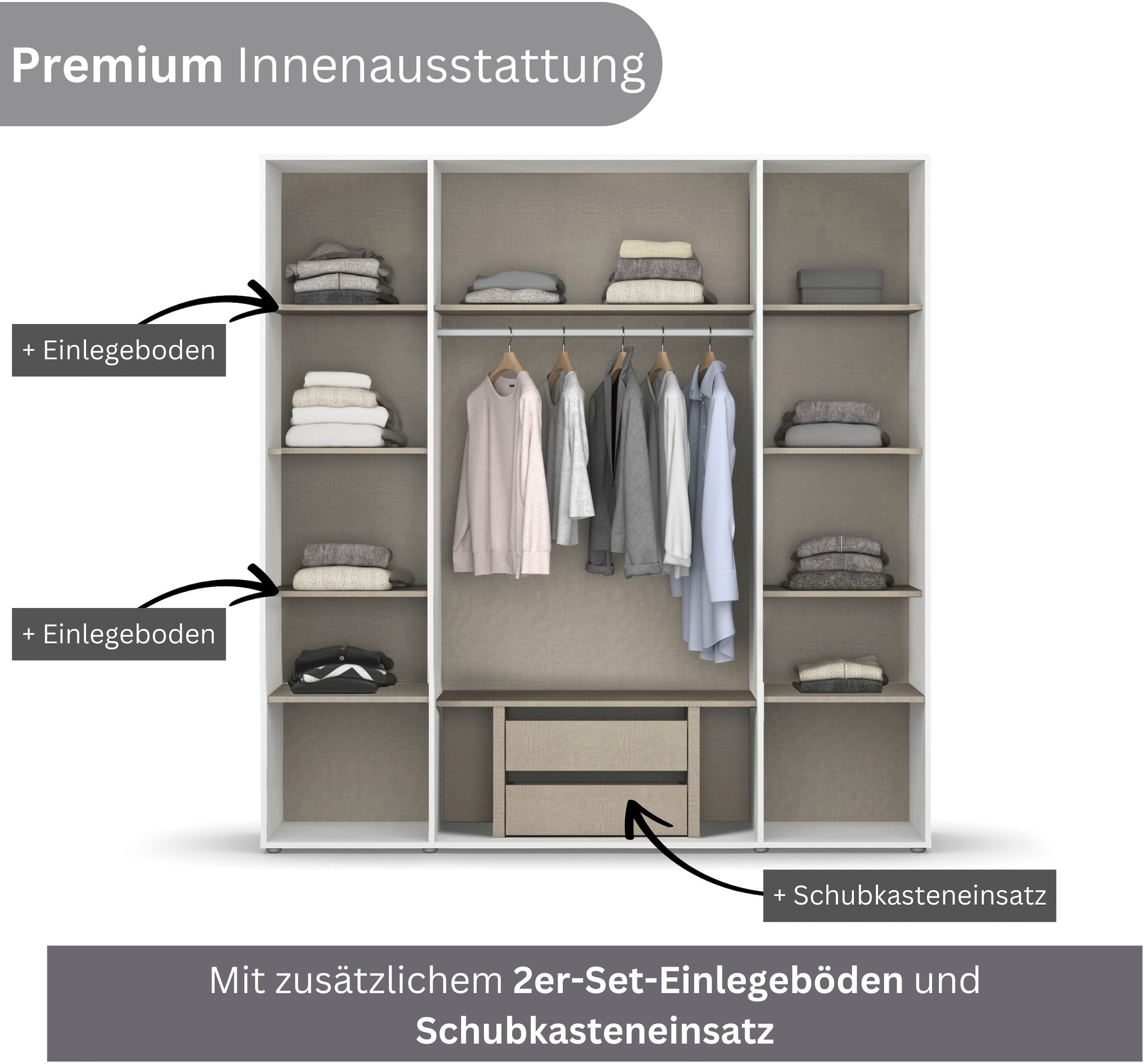 rauch Drehtürenschrank »Kleiderschrank Schrank Garderobe Wäscheschrank VOYAGER« in 3 verschiedenen Ausstattungen BASIC/CLASSIC/PREMIUM,  mit modernen Griffen in Graumetallic und Spiegel