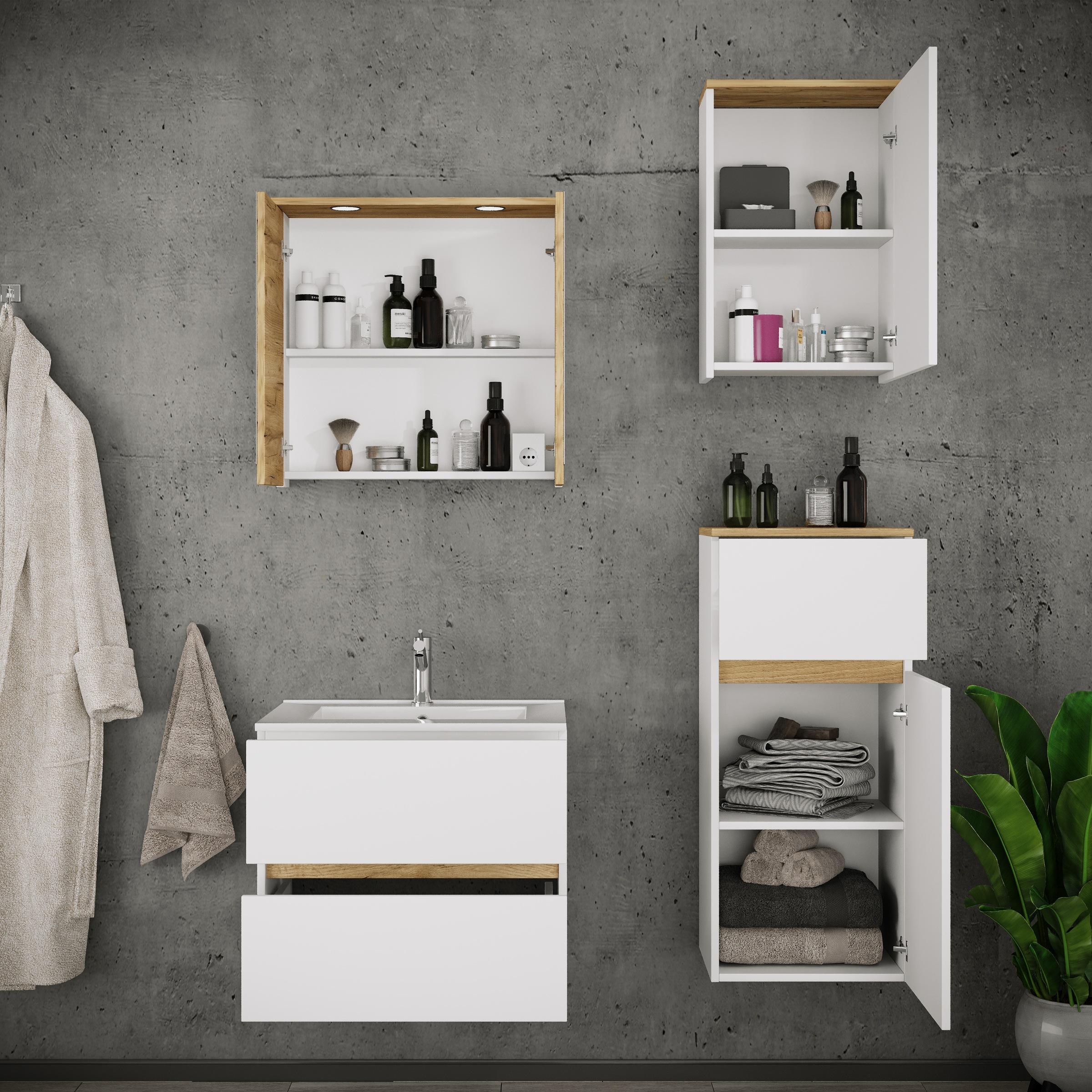 VCM Waschtisch »5 tlg. Badmöbel-Set mit Waschbecken Cosila-I 61 cm« 5 Stk. tlg.