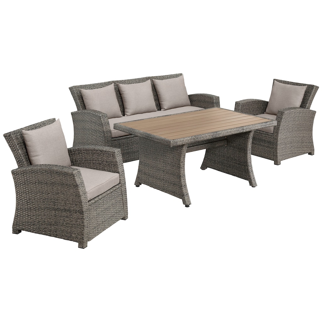 KONIFERA Gartenlounge-Set »Siros«, (Set, 12 tlg., 1x 3er Sofa, 2x Sessel, 1x Tisch 135x82x65cm, inkl. Auflagen)