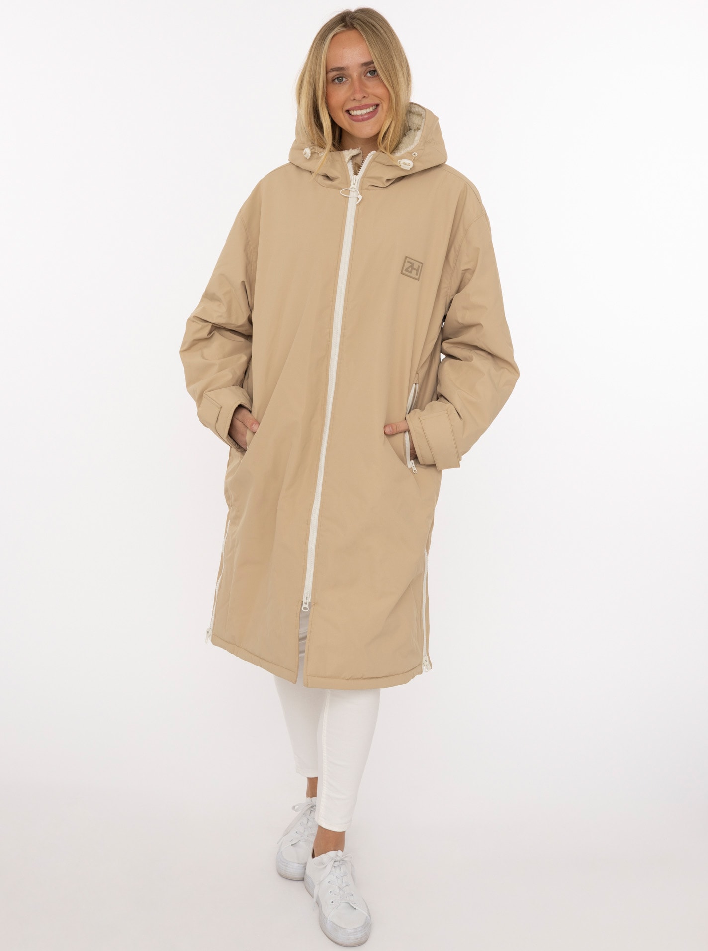 Zwillingsherz Kurzmantel »"Oversize Windjacke ZH"« seitliche Taschen, Kapuze, Reißverschluss, Teddy Futter, Oversized