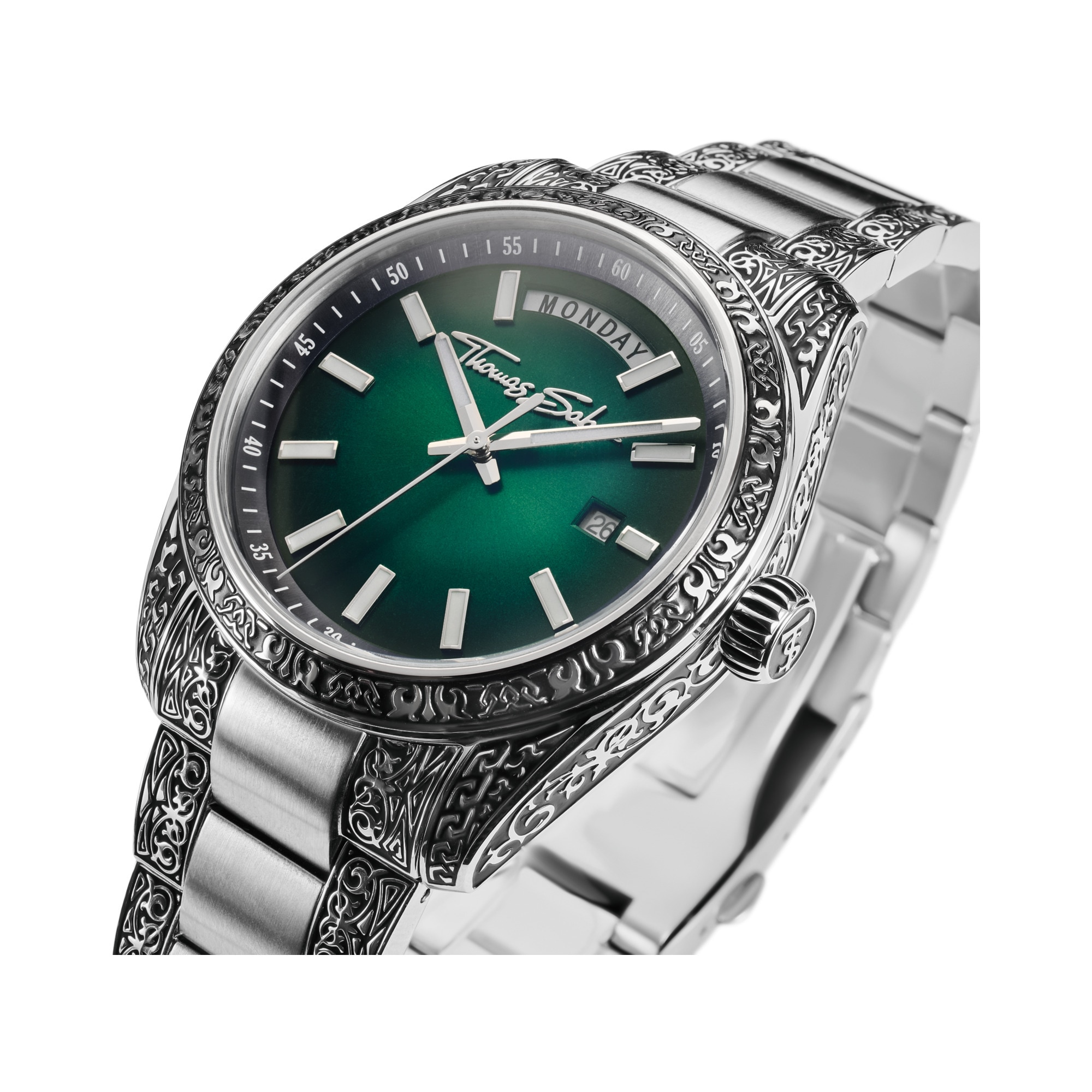 THOMAS SABO Quarzuhr »REBEL AT HEART REVIVE 40 mm« Armbanduhr, Damenuhr, Herrenuhr, Edelstahlarmband, analog, Tag