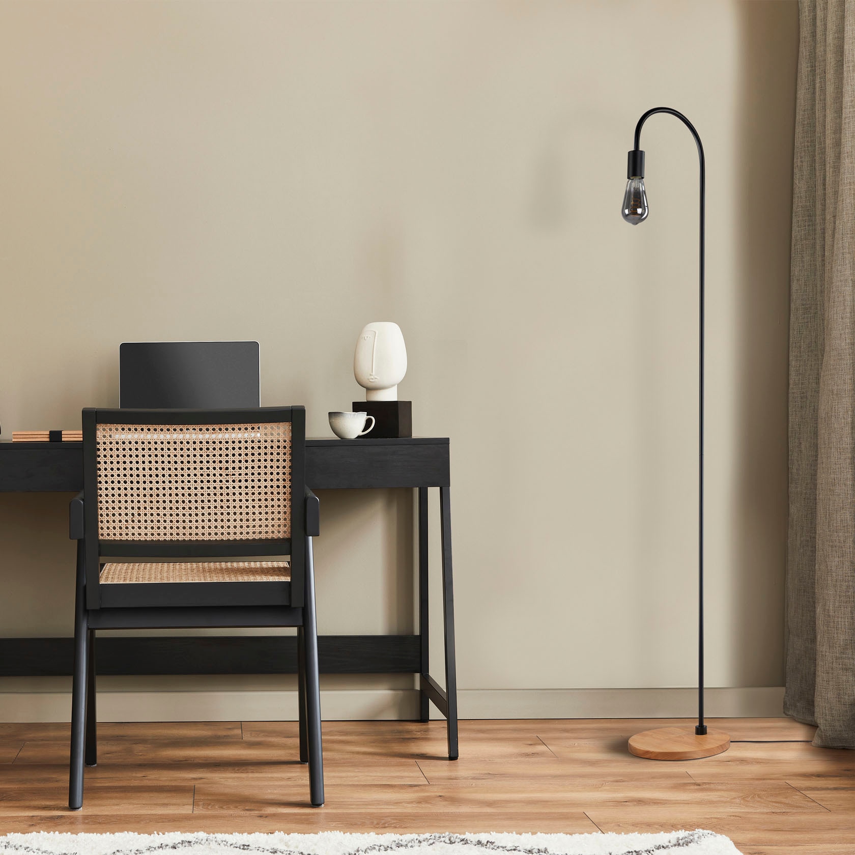 Paco Home Stehlampe »WALTER«, Bogenlampe Industrial LED Wohnzimmer Skandi Minimalistisch Holz Fuß