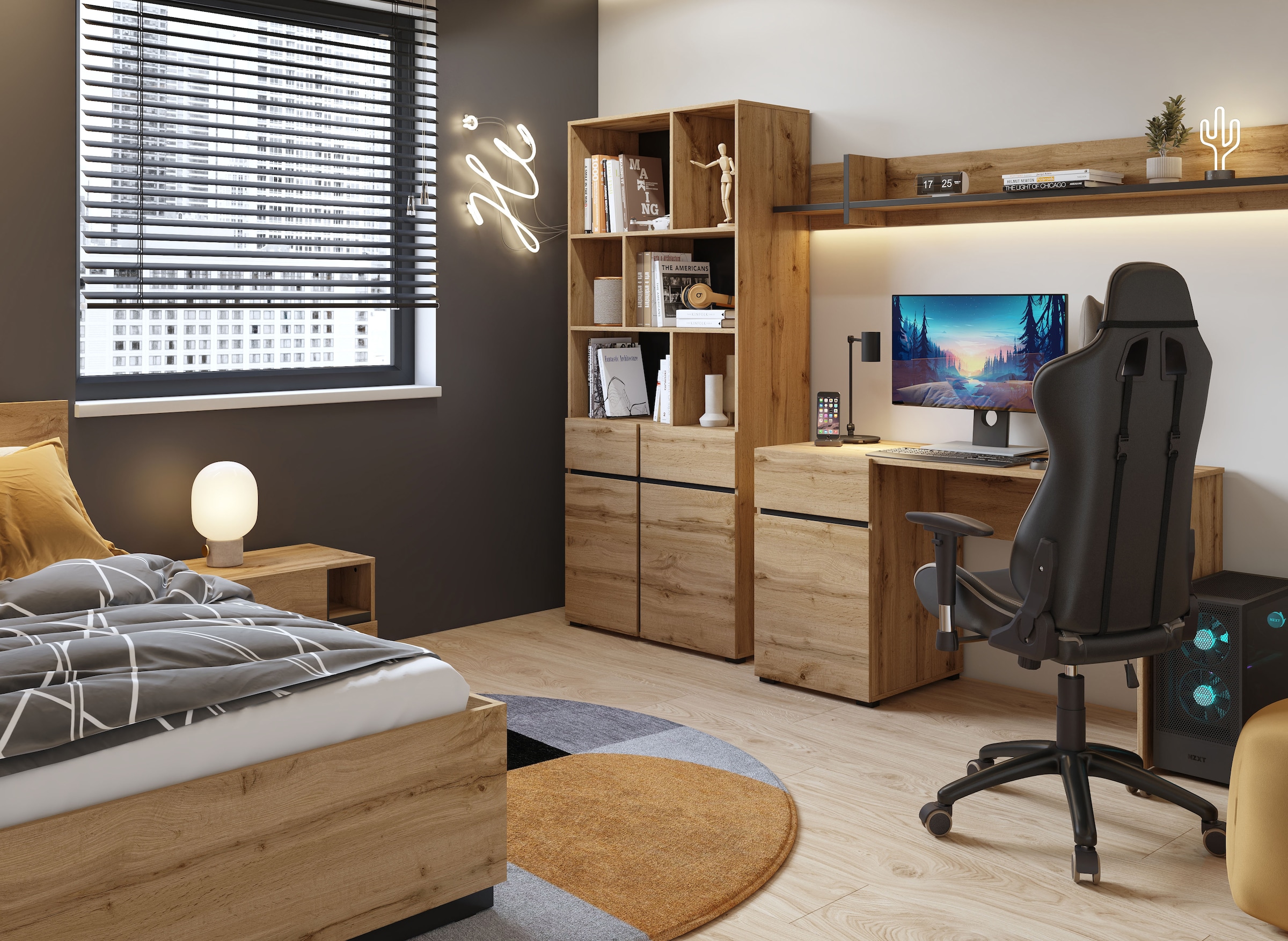OTTO home Aktenschrank »Cross, Breite 85 cm, modernem grifflose Standregal, Bücherregal« Standregal mit 6 offene Fächern, 2 Schubladen und 2 Türen, Büroregal