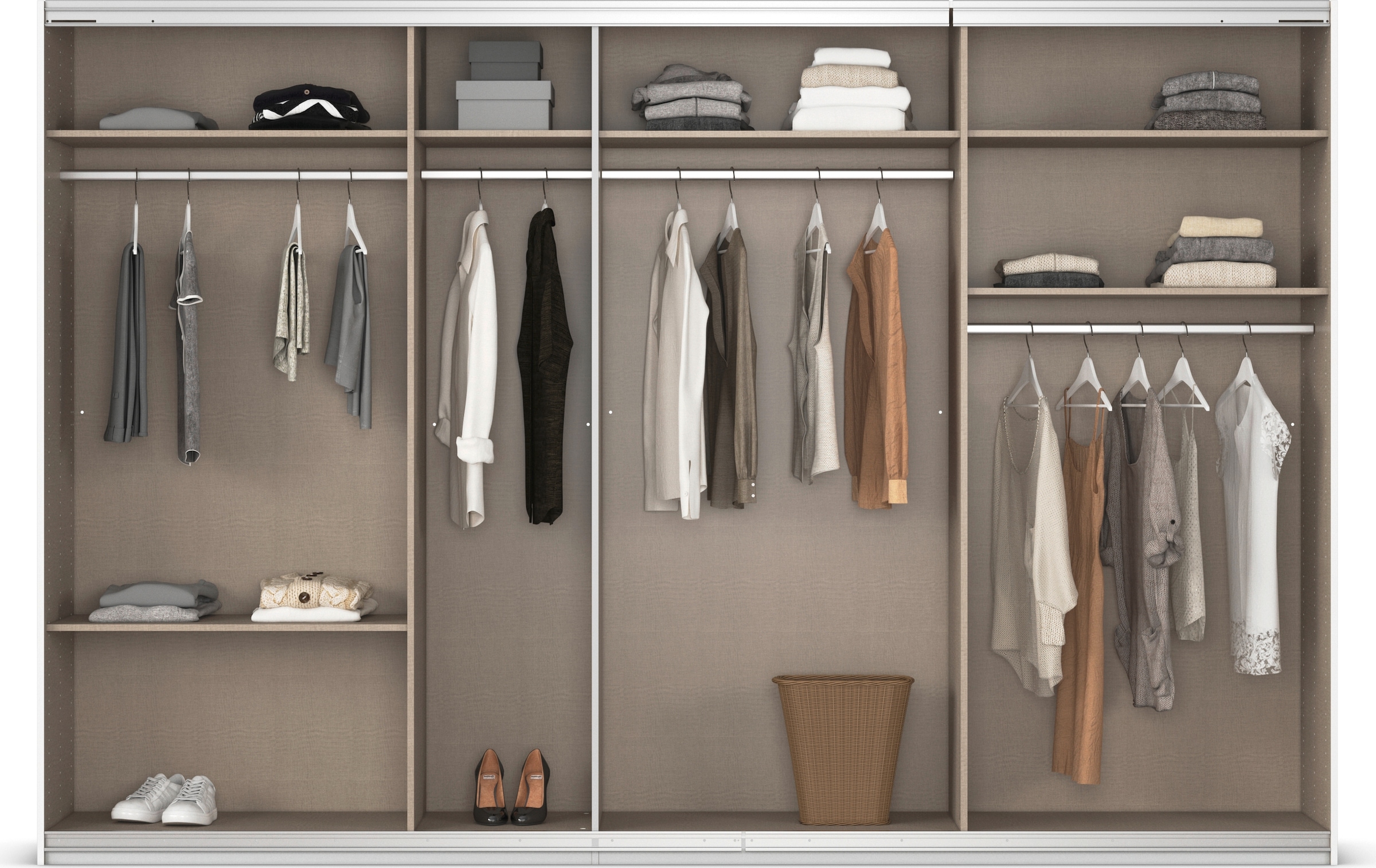 rauch Schwebetürenschrank »Kleiderschrank Schrank Garderobe AGORDO mit Dekor- oder Hochglanzfront«, (in zwei Griff-Farben), durchdachte Innenausstattung, in 4 Breiten und 2 Höhen MADE IN GERMANY