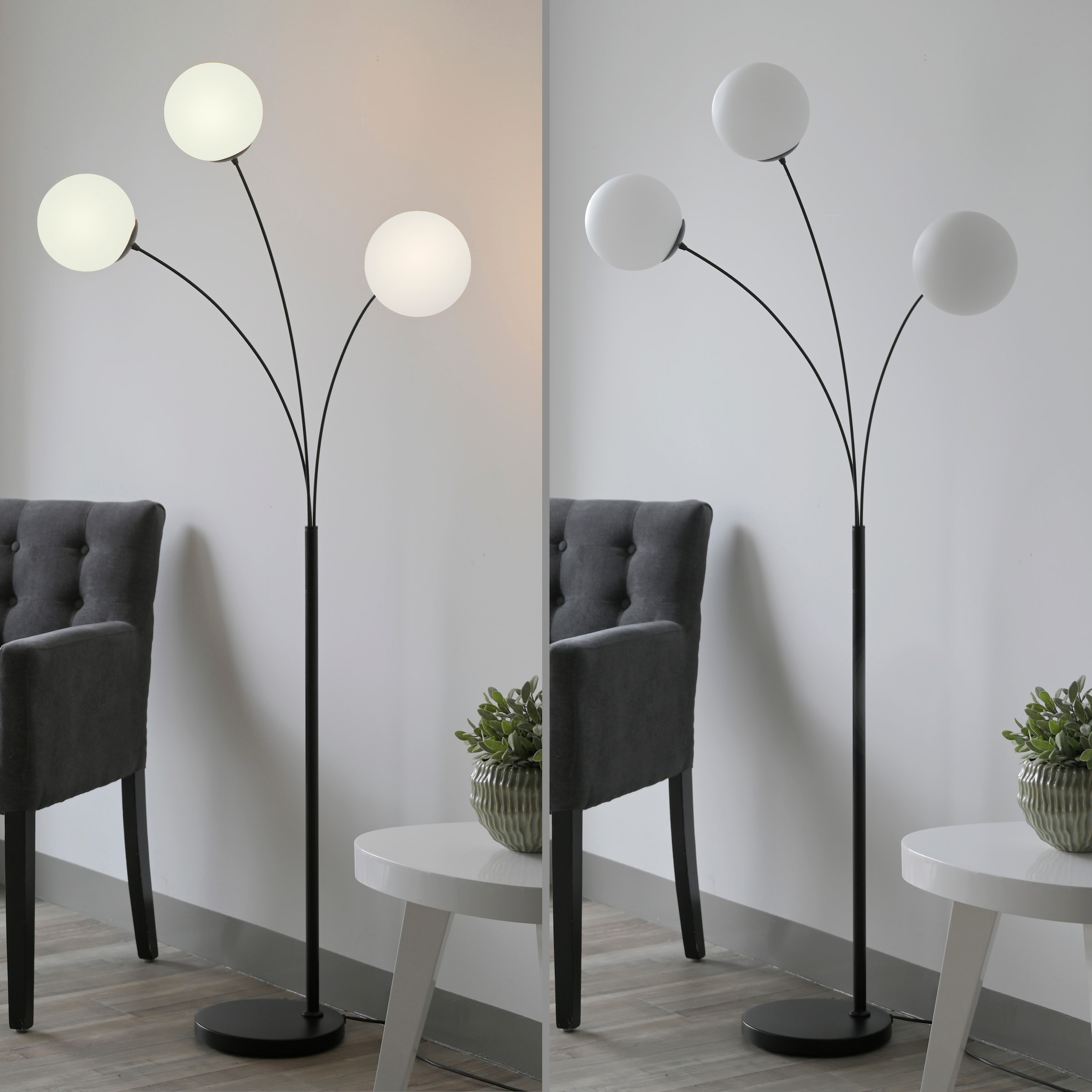 andas Stehlampe »Nymölla«, 3 flammig, Leuchtmittel E14 | ohne Leuchtmittel, Stehleuchte mit großen Glaskugeln amberfarben oder opal matt weiß
