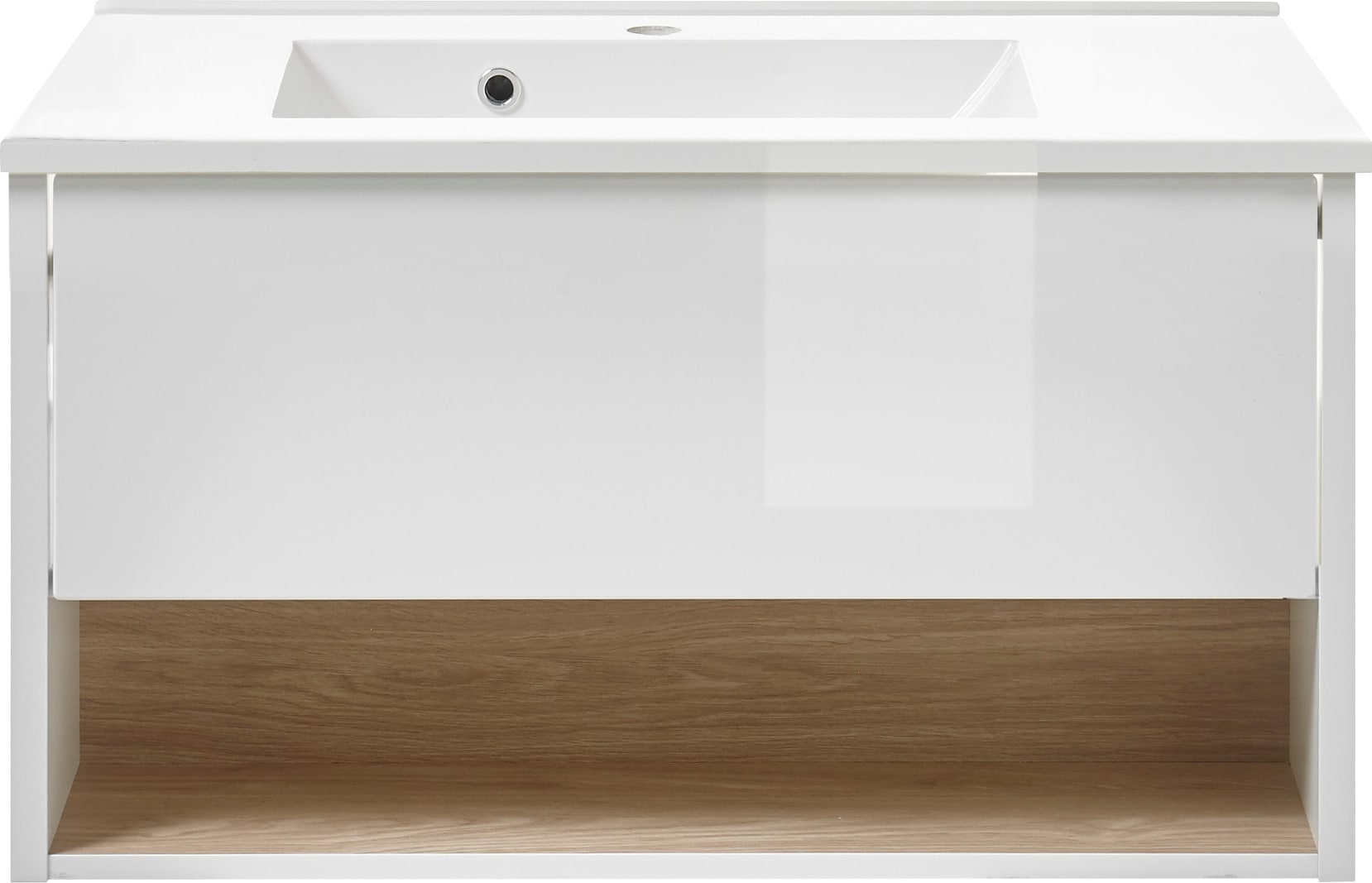 Places of Style Badmöbel-Set »Studio Line, Bad im modernen Design, 5-teiliges Badezimmer«, (5 St.), Schrank, Waschtisch und Spiegel, in zwei Farben verfügbar, Stauraum
