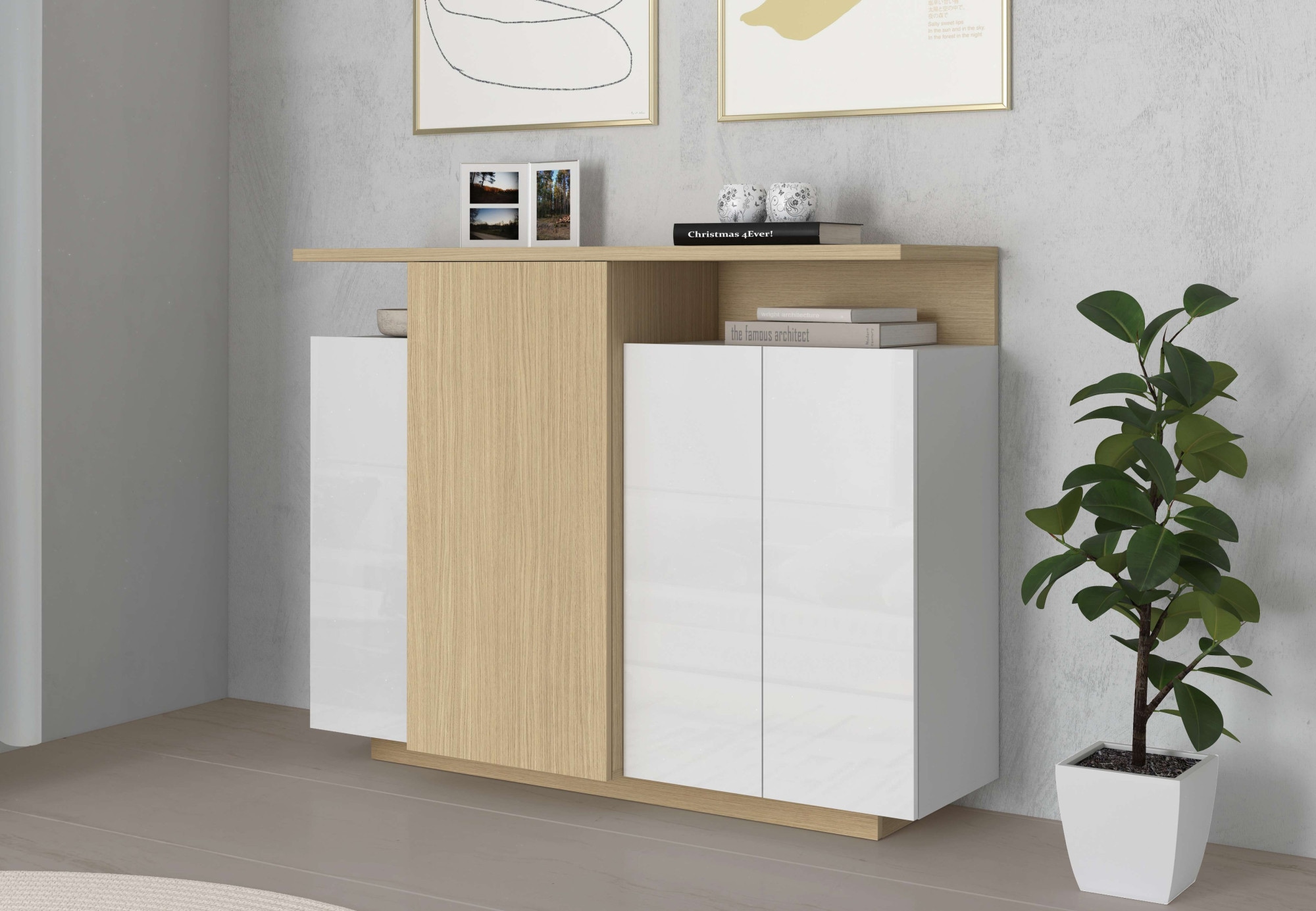 OTTO home Highboard »Highboard ETHOS, Kommode, Schrank, Kredenz« 1 Stk. tlg. Mit 4 Drehtüren, 9 Innenfächern und 2 Außenfächern, B.130 cm