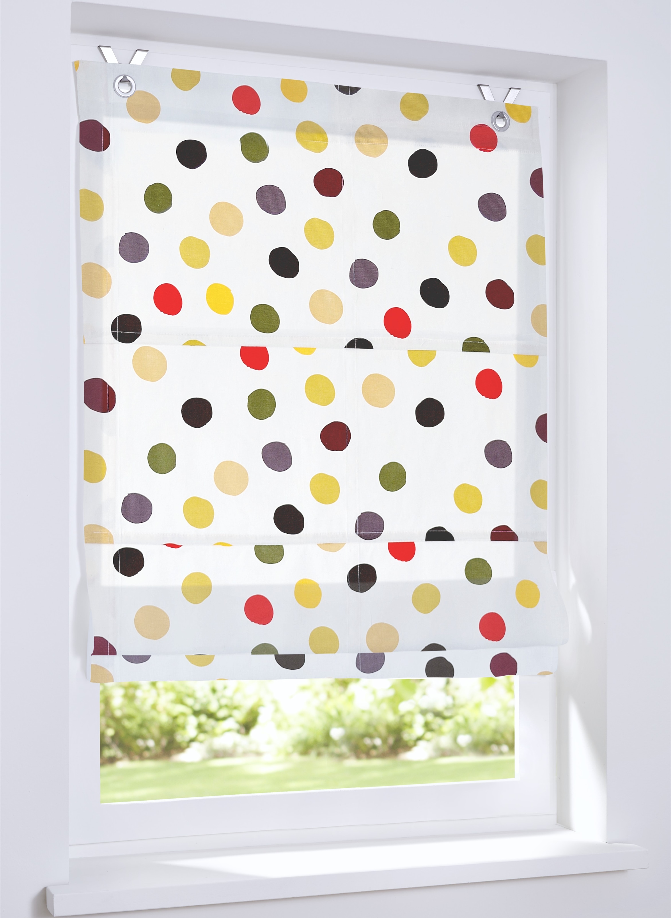 Kutti Raffrollo »Dots« mit Hakenaufhängung ohne Bohren freihängend Baumwolle Kinderrollo bunte Punkte in bunt