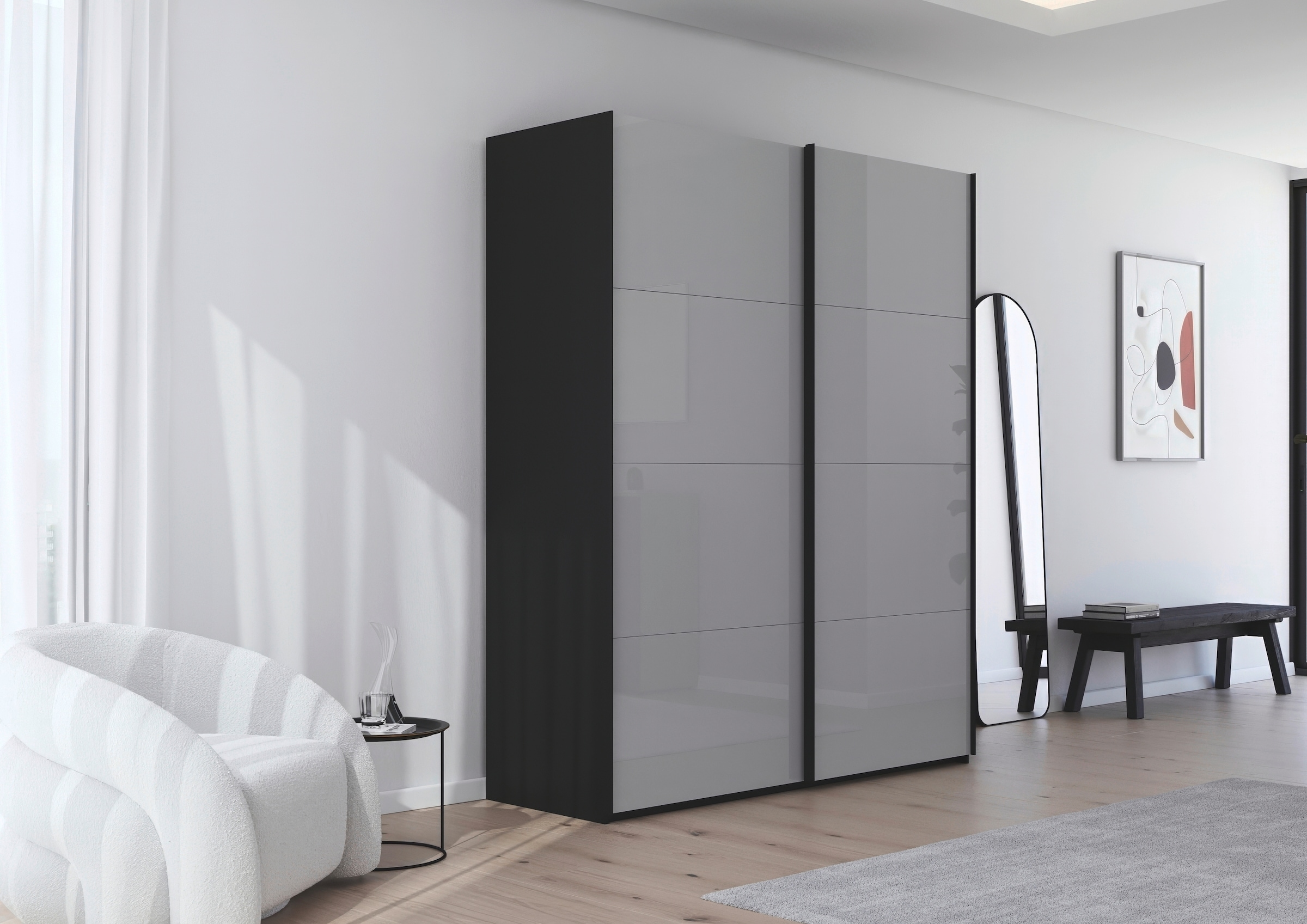 rauch Schwebetürenschrank »Kleiderschrank Schrank Garderobe Schlafzimmerschrank SCALE-FYRA«, edle viergeteilte Türen mit Glas-Front viele Farben MADE IN GERMANY