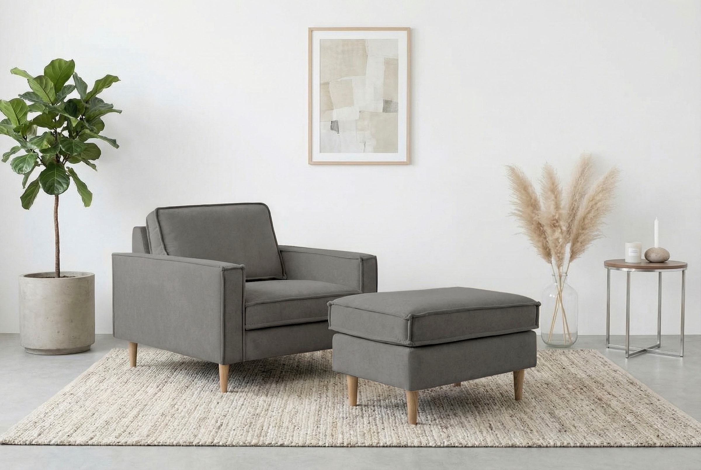 Home affaire Polsterhocker »Pinto Skandi« mit Keder, Massivholzfüße Eiche geräuchert