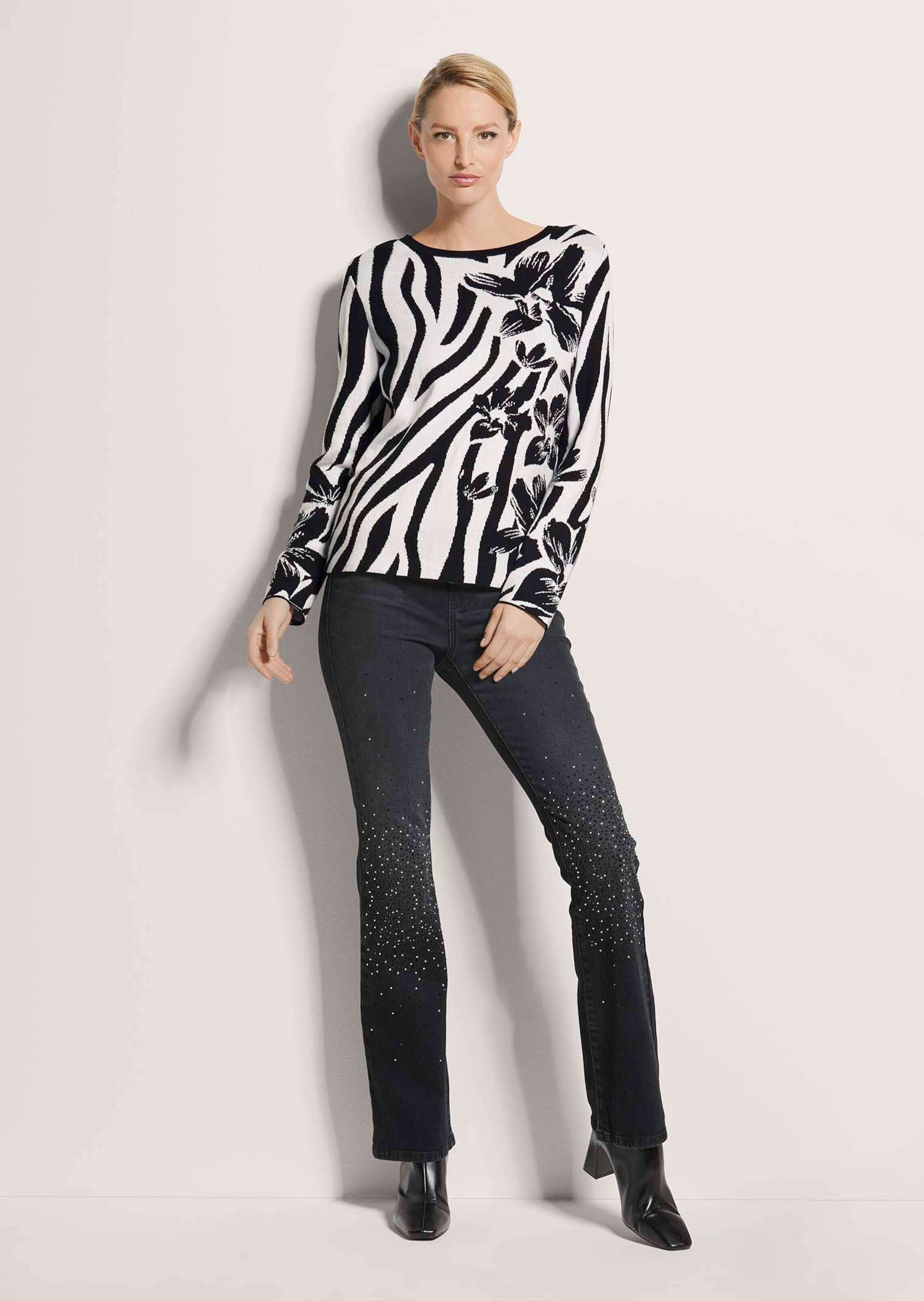 MADELEINE Longpullover »Strickpullover Intarsienpullover mit Zebra- und Blumenmuster«