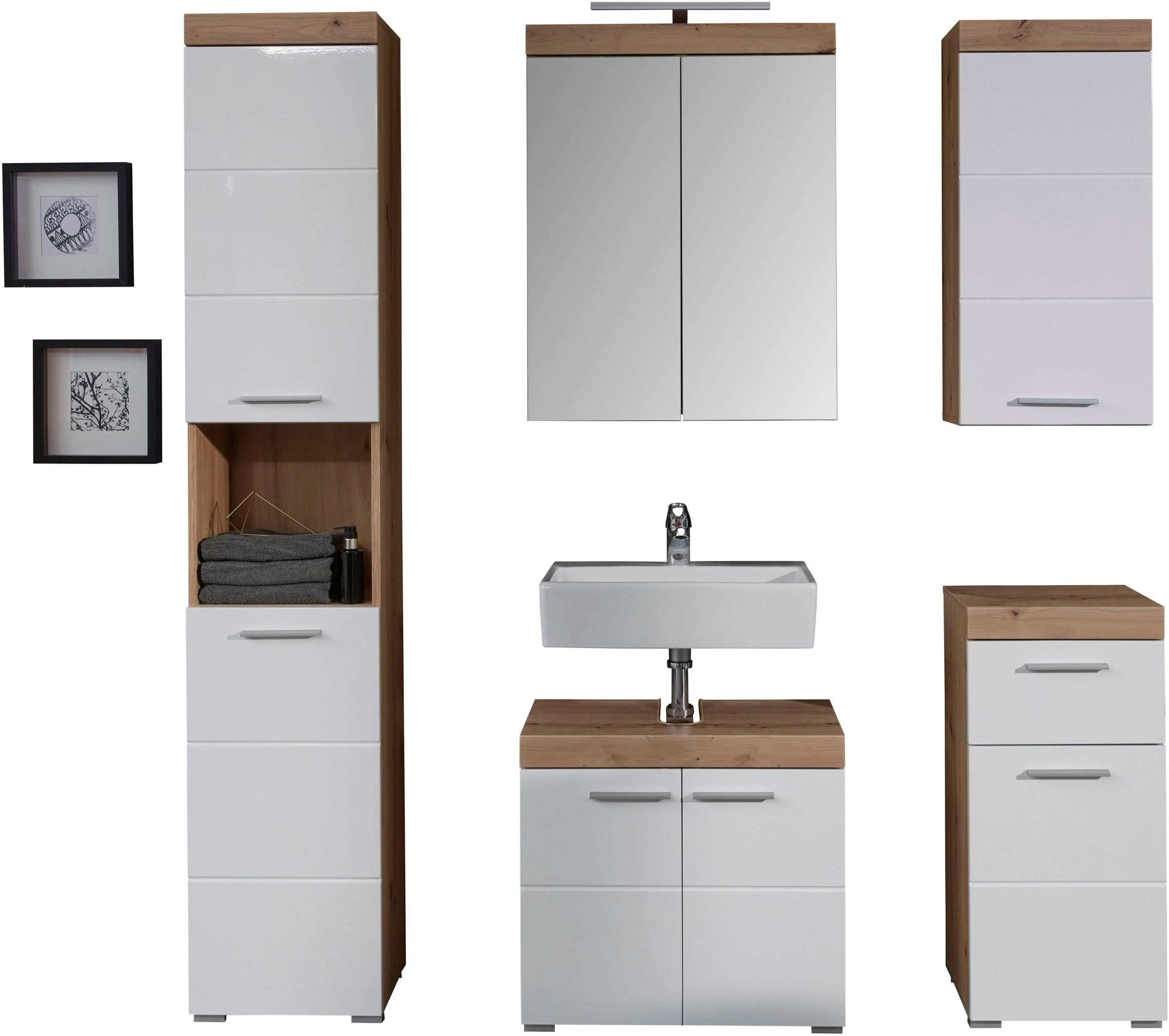 welltime Hochschrank »Avena« Badschrank mit 2 Türen & 1 Fach - (B/T/H) 37/31/190 cm