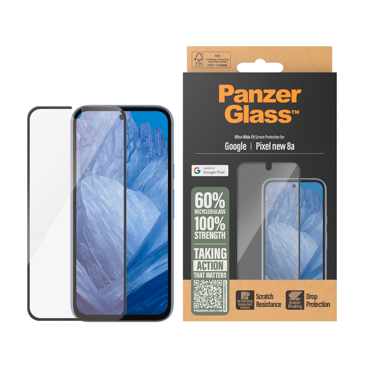 CARE by PanzerGlass Displayschutzglas »Ultra-Wide Fit Screen Protection« für Google Pixel 9a Displayschutzfolie, Schutzfolie, Bildschirmschutz, kratz-