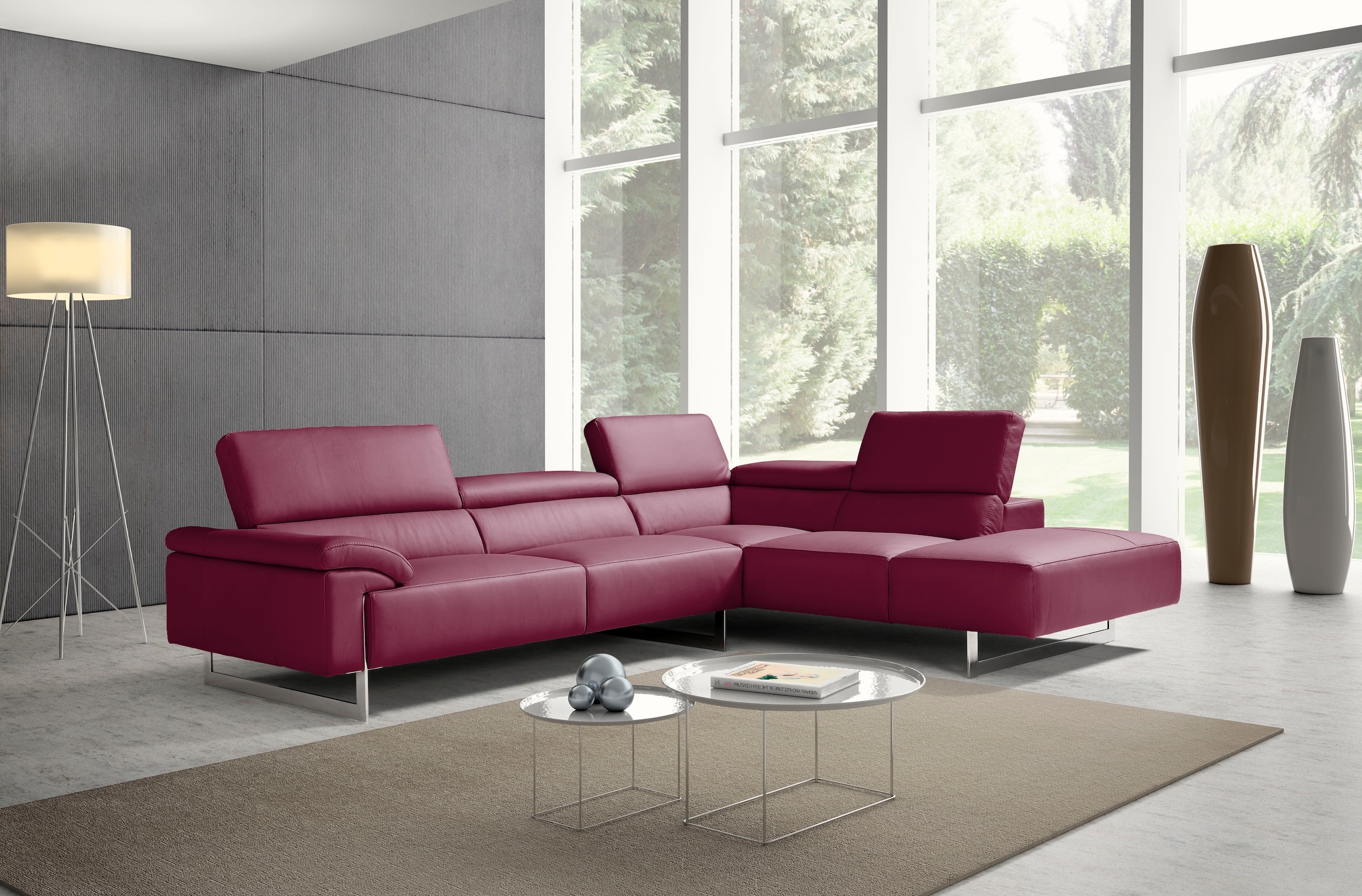 Egoitaliano Ecksofa »Malika, elegant und bequem, Designsofa, L-Form«, mit Ottomane, inkl. Kopfteilverstellung und chromfarbenen Metallfüßen