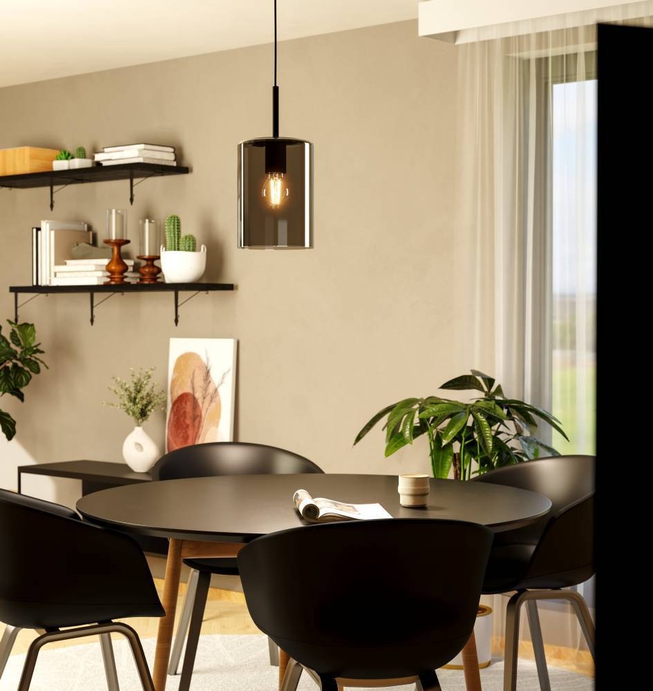 EGLO Pendelleuchte »CADAQUES 1 Pendellampe, schwarz, Rauchglas, Hängelampe, exkl. E27«, 1 flammig, Leuchtmittel E27 | ohne Leuchtmittel, Hängeleuchte, Esszimmer, Wohnzimmer, modern und elegant, H:110xD:16cm
