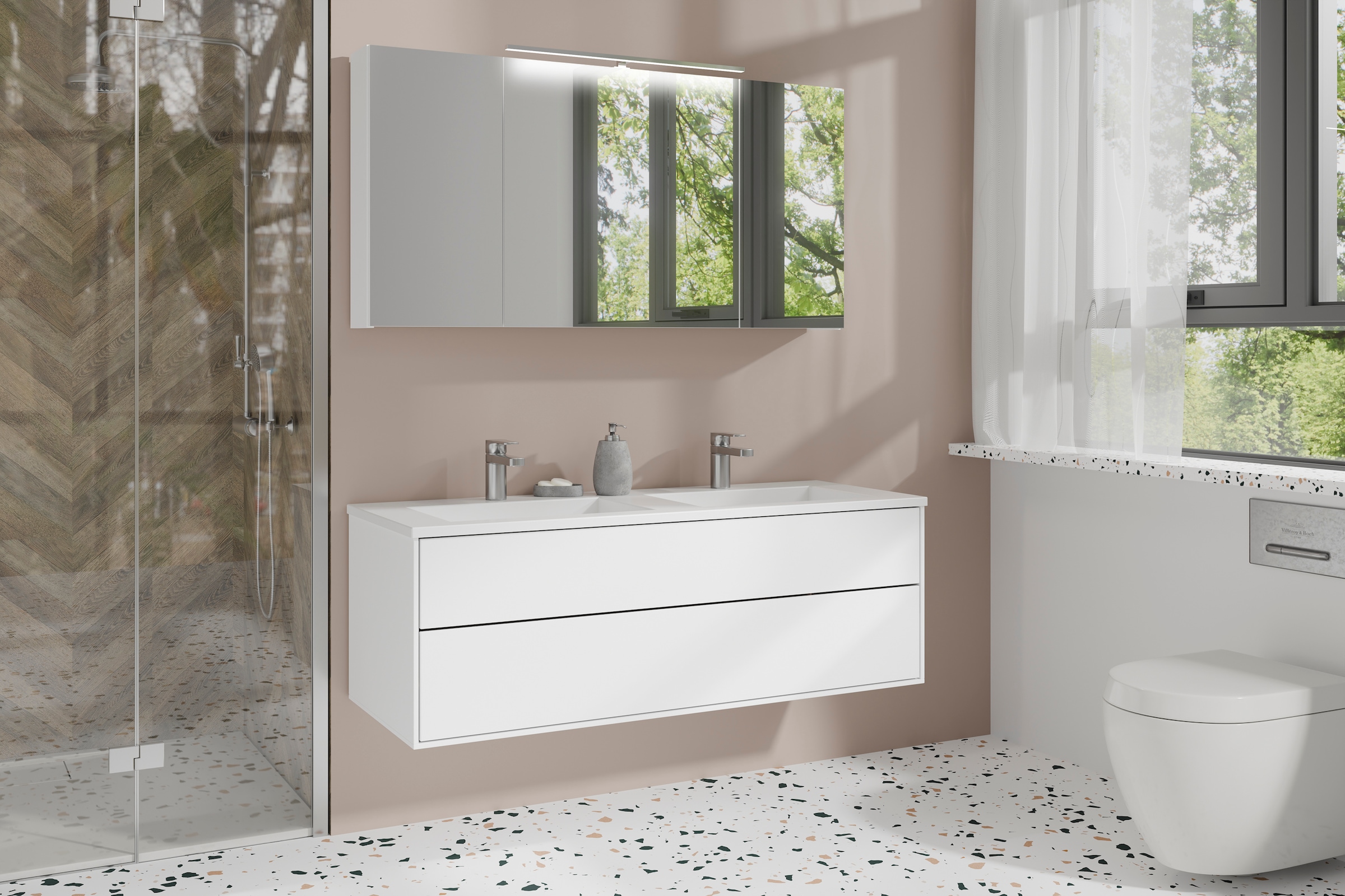 byLIVING Spiegelschrank »Serie Spree, in vielen Breiten erhältlich« Soft-Close, LED Beleuchtung mit Schalter- und Steckdosenbox