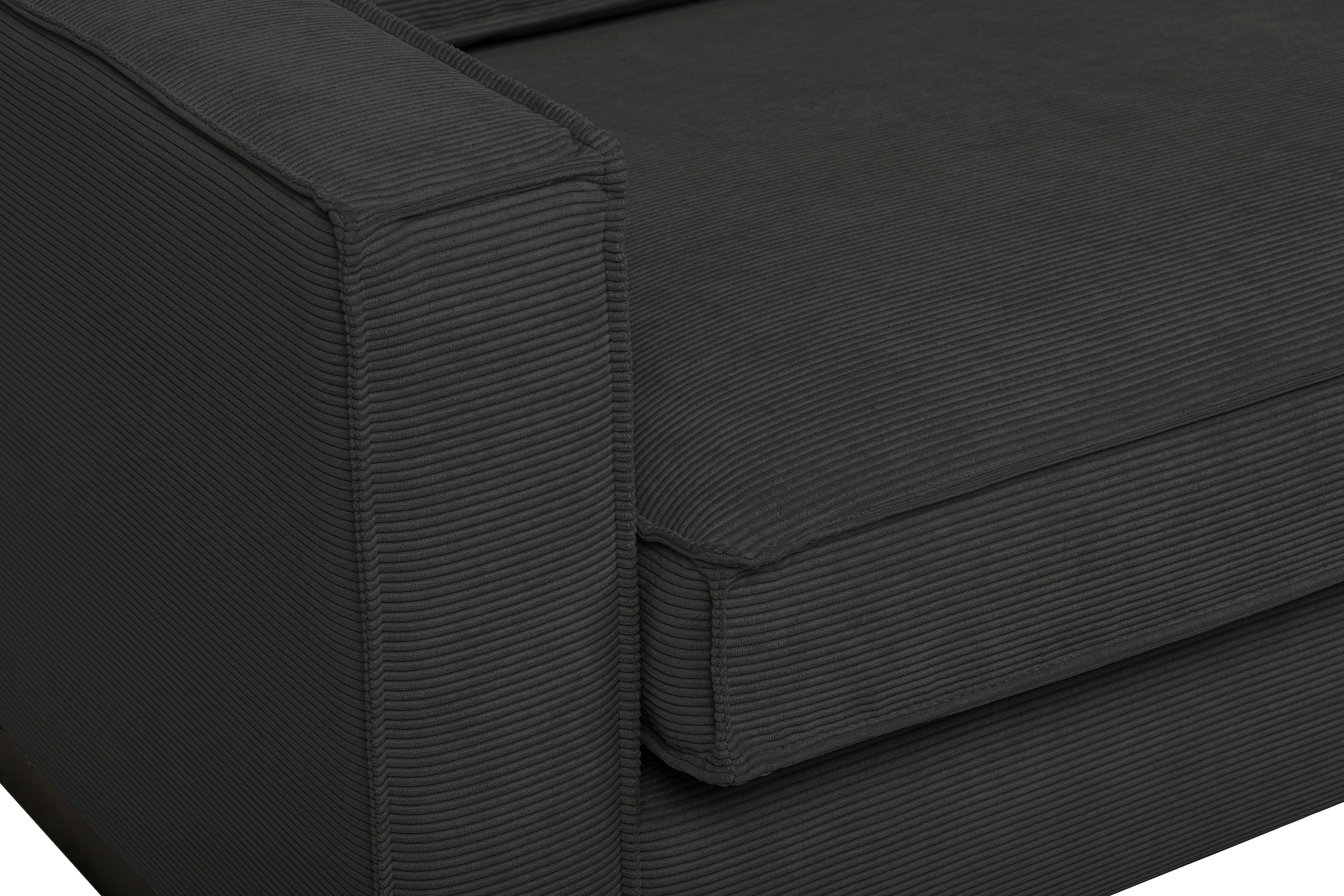 Places of Style Ecksofa »Pinto, 290 cm, Cord, Chenille, Lederoptik, Ottomane links / rechts«, mit Keder, schwarze Metallfüße, Wellenunterfederung