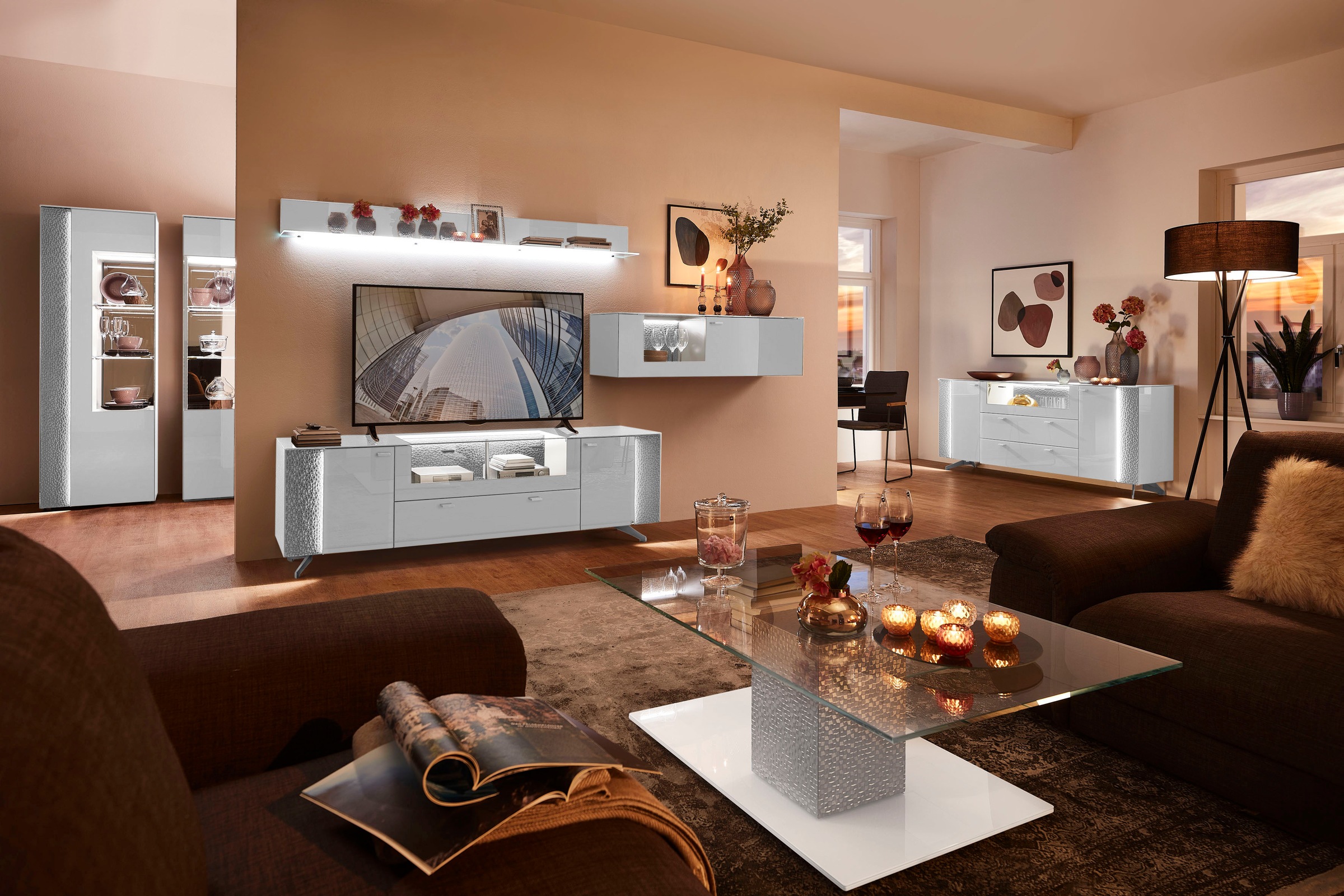 LEONARDO Sideboard »AUREA«, mit Pailletten-Akzent, wahlweise mit Beleuchtung