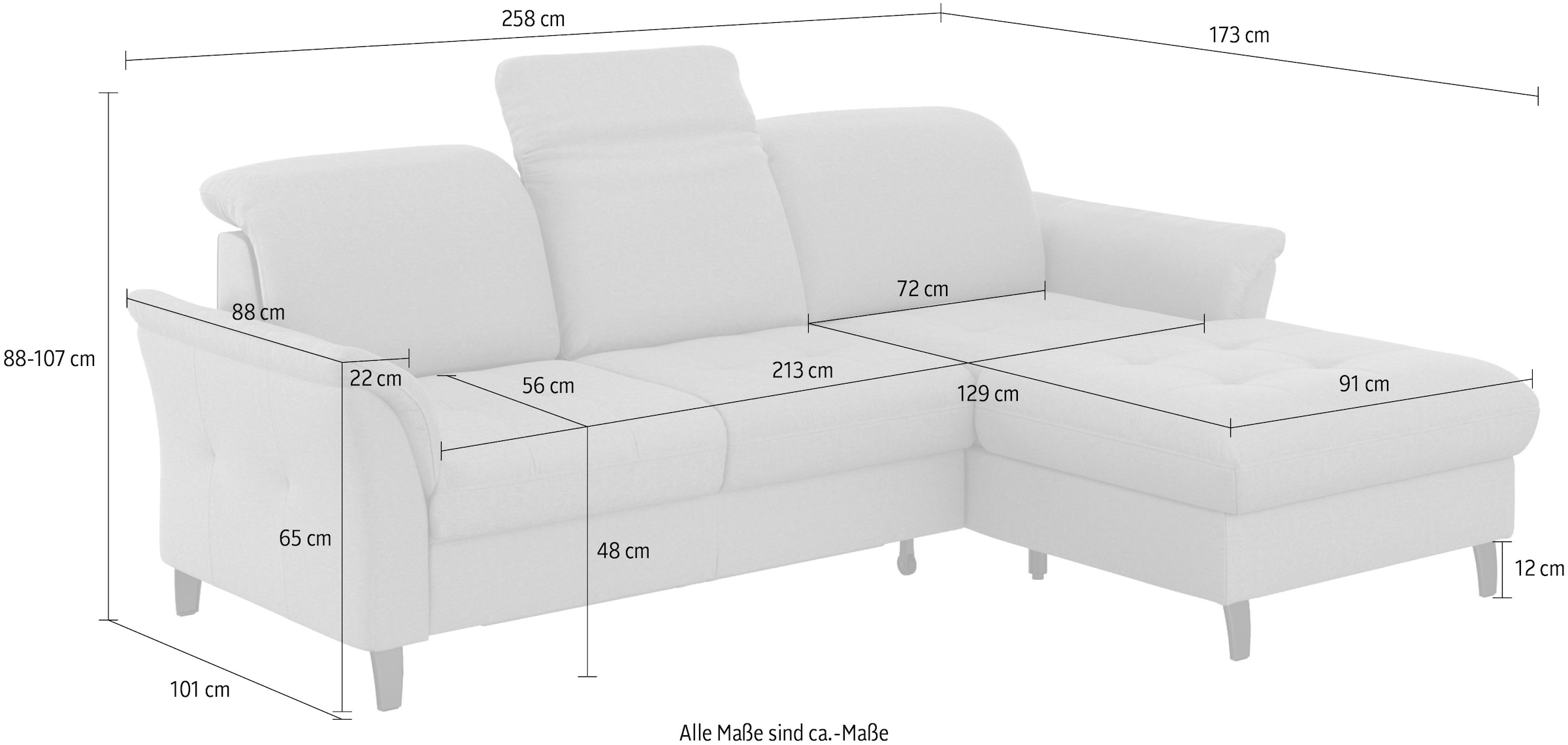 sit&more Ecksofa »Maggiore L-Form«, wahlweise mit Kopfteilverstellung, Bettfunktion und Bettkasten