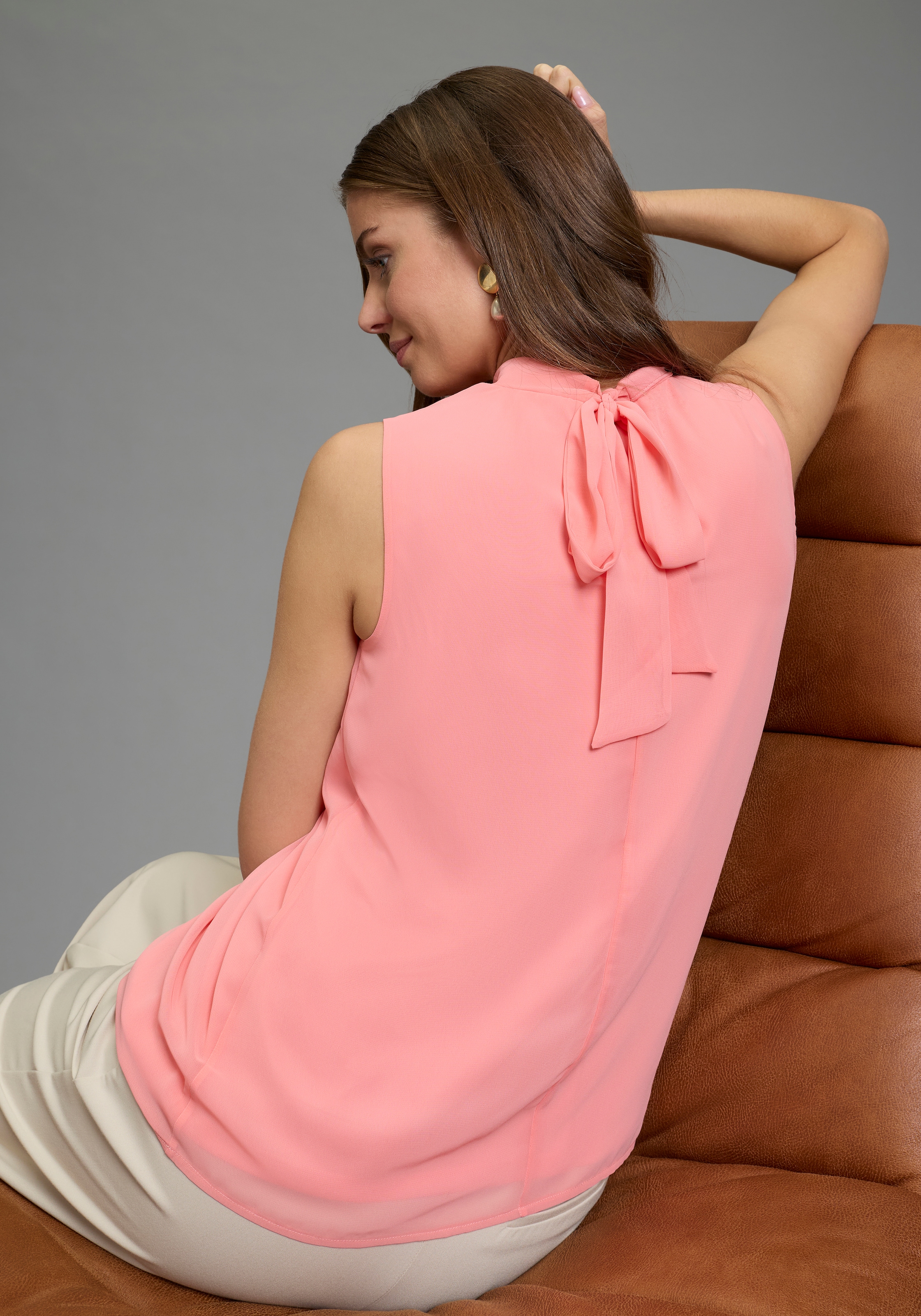 Laura Scott Chiffonbluse hoch geschlossener Ausschnitt mit Schleifen-Detail