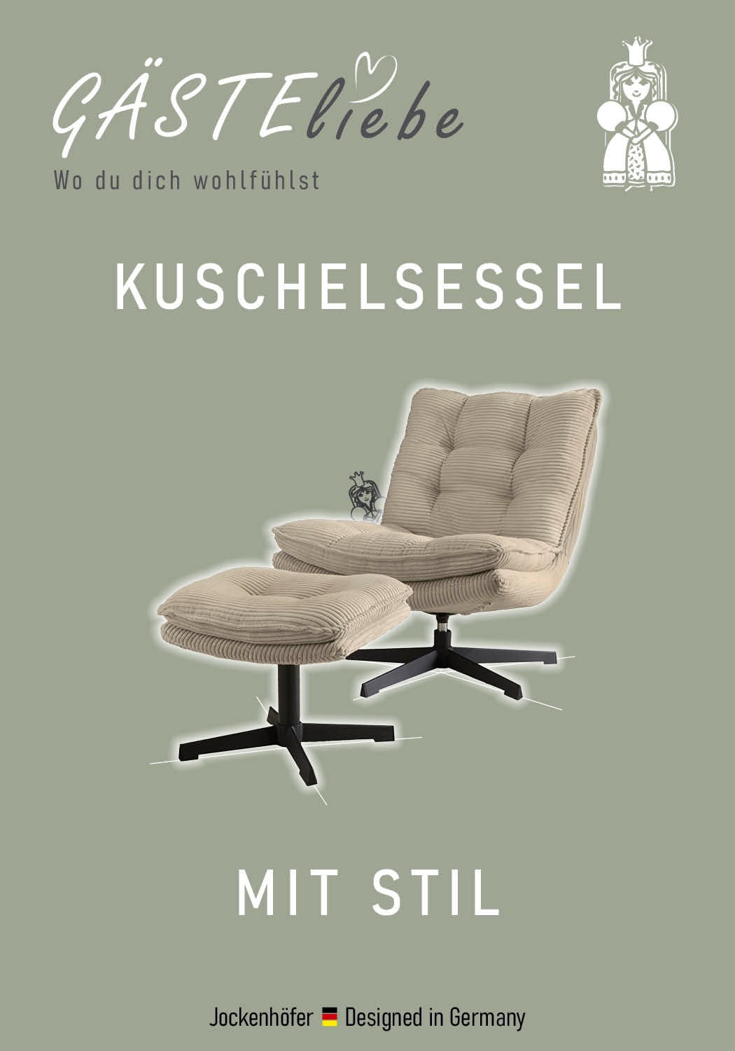 Jockenhöfer Gruppe »Kasper, B: 76 cm, Sitzhöhe: 47 cm« Set: mit Hocker, 360° Drehfunktion, Cord