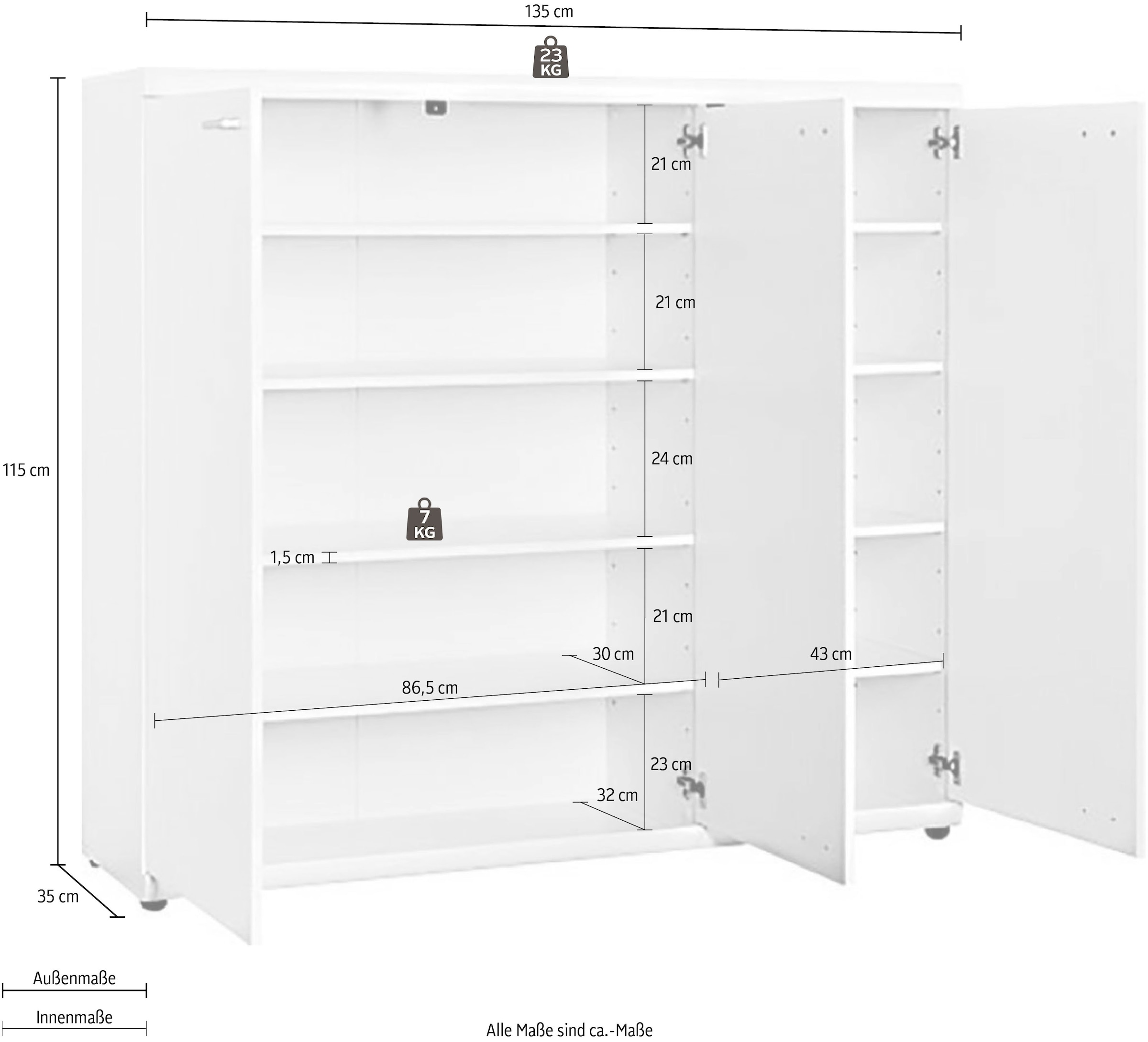 Procontour Kommode »Sun BESTSELLER!«, (OTTOs Choice), Höhe 115cm, mit variabel verstellbaren Einlegeböden