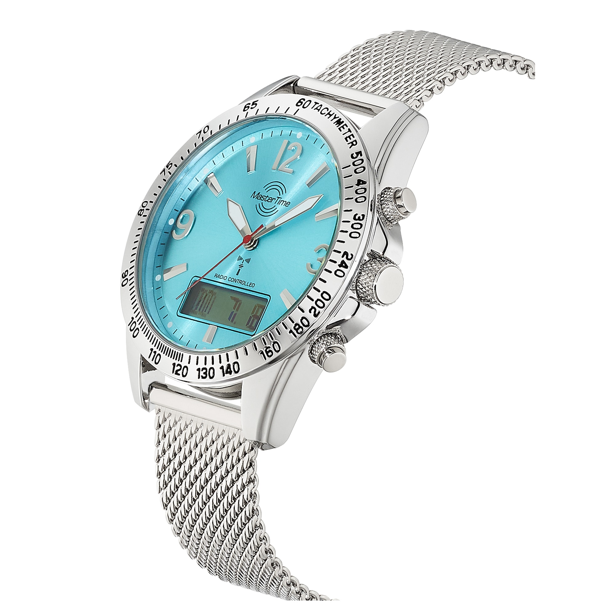 MASTER TIME Funkchronograph »Sporty« Quarzuhr, Armbanduhr, Herrenuhr, Edelstahlarmband, analog, digital