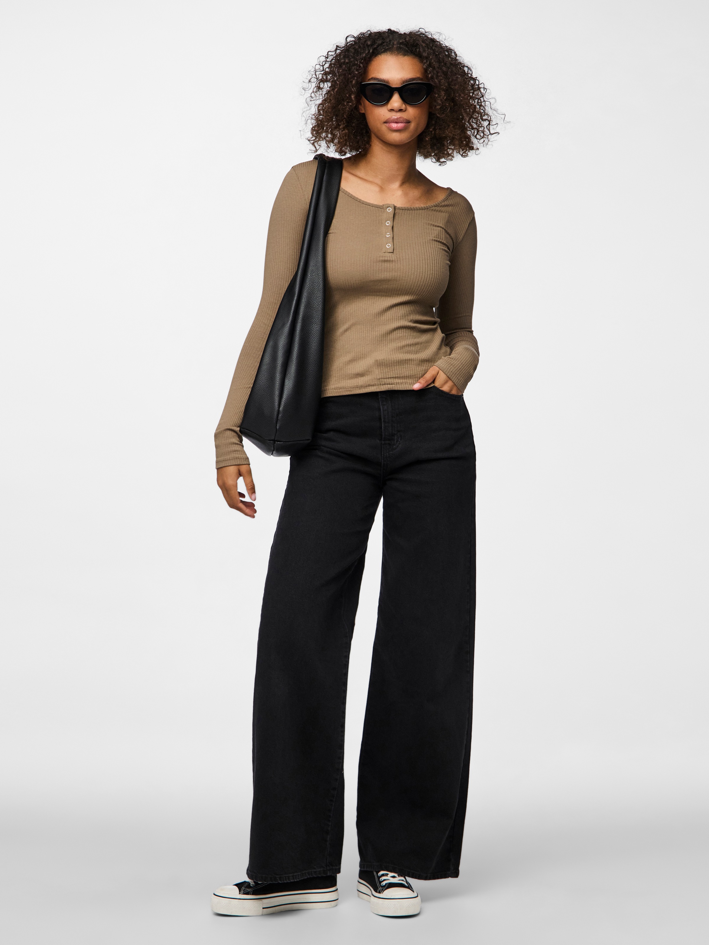 pieces Langarmshirt »PCKITTE LS TOP NOOS BC« Baumwollmischung, slim fit