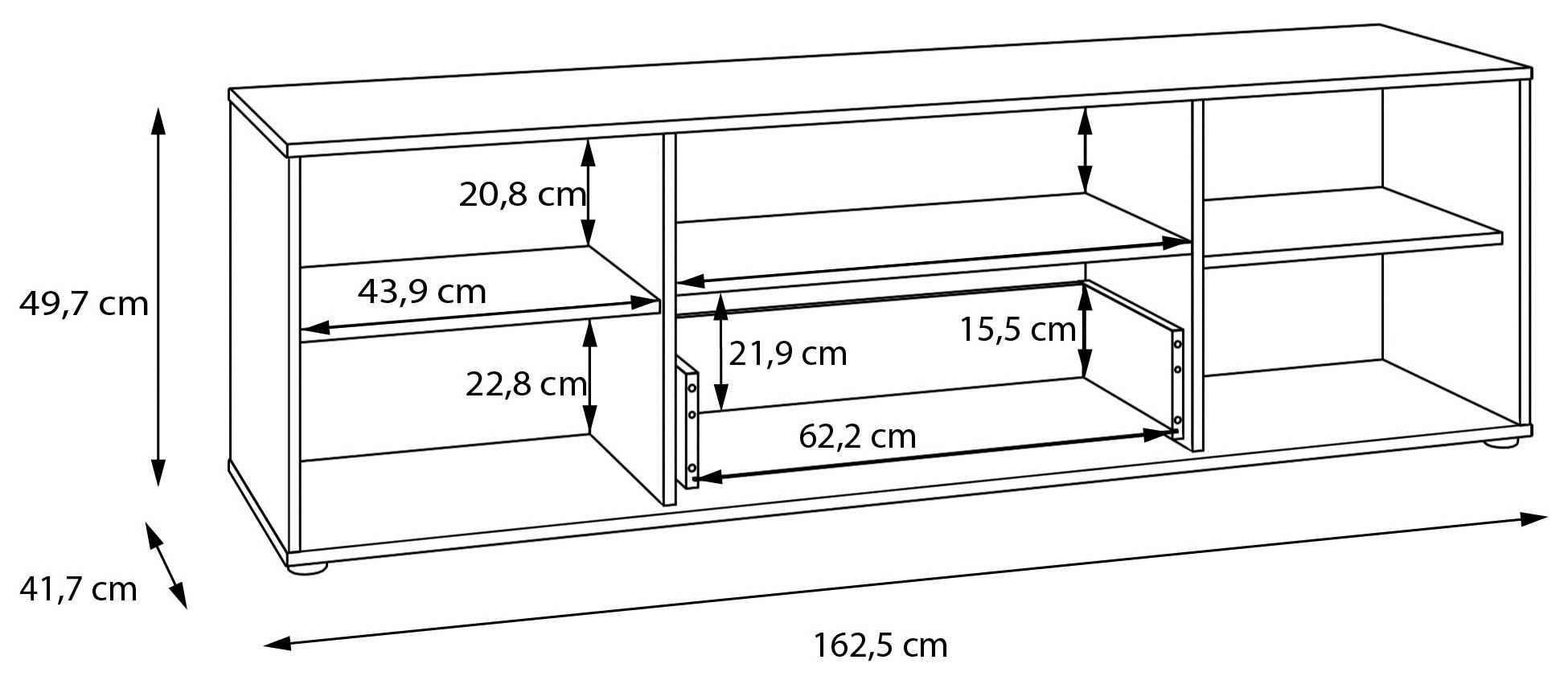 FORTE Lowboard »Forte Arank TV Board 160, Beleuchtung optional bestellbar« B/H/T 162,5/49,7/41,7 cm, Lamellenoptik, Stauraum
