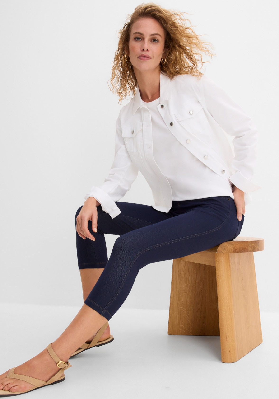 bonprix Caprileggings  in Jeansoptik, aus Baumwollmischung, Skinny Fit
