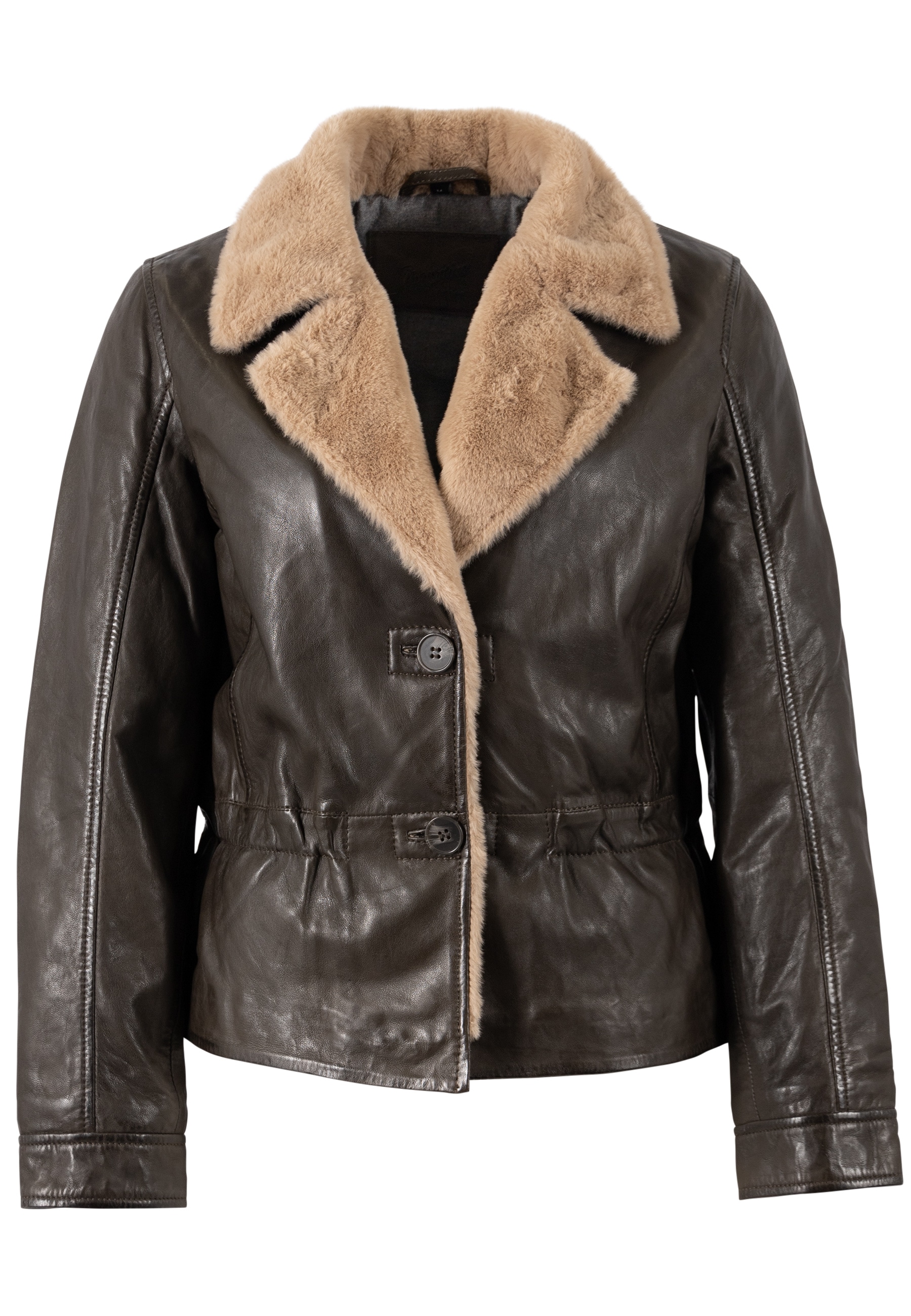 Mauritius Lederjacke »MWIcelyn« mit Reverskragen mit Fake-Fur-Besatz, tailliert