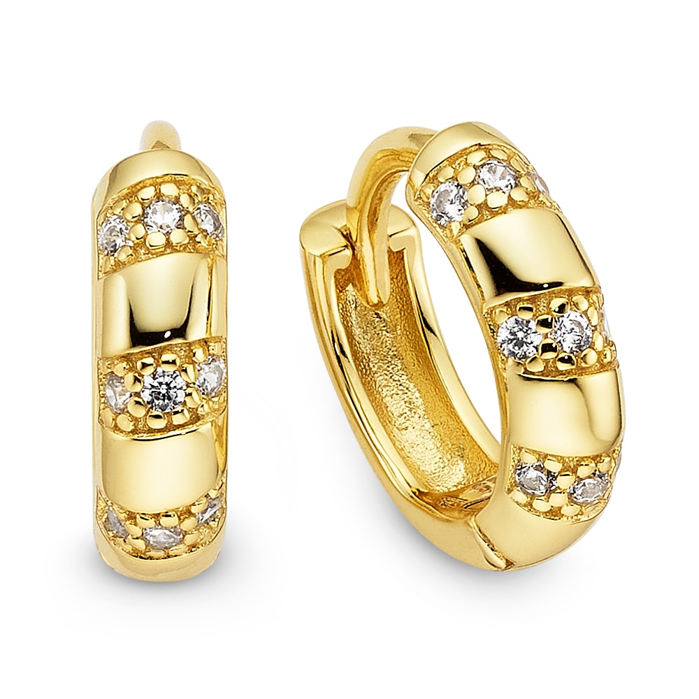 Bruno Banani Paar Creolen »Schmuck Geschenk Klappcreole Silber gelbgoldfarben vergoldet« mit Zirkonia (synth.)