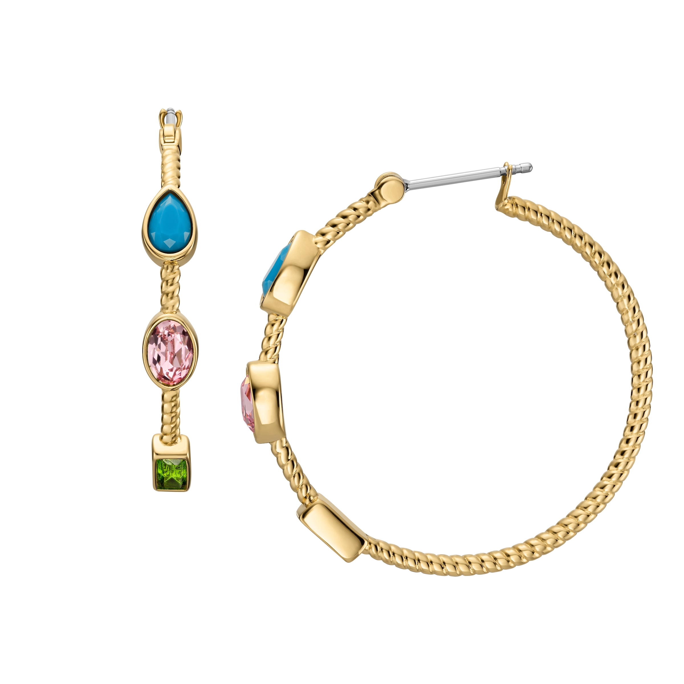 Fossil Paar Creolen »Schmuck Geschenk Edelstahl JEWELRY« mit Glasstein