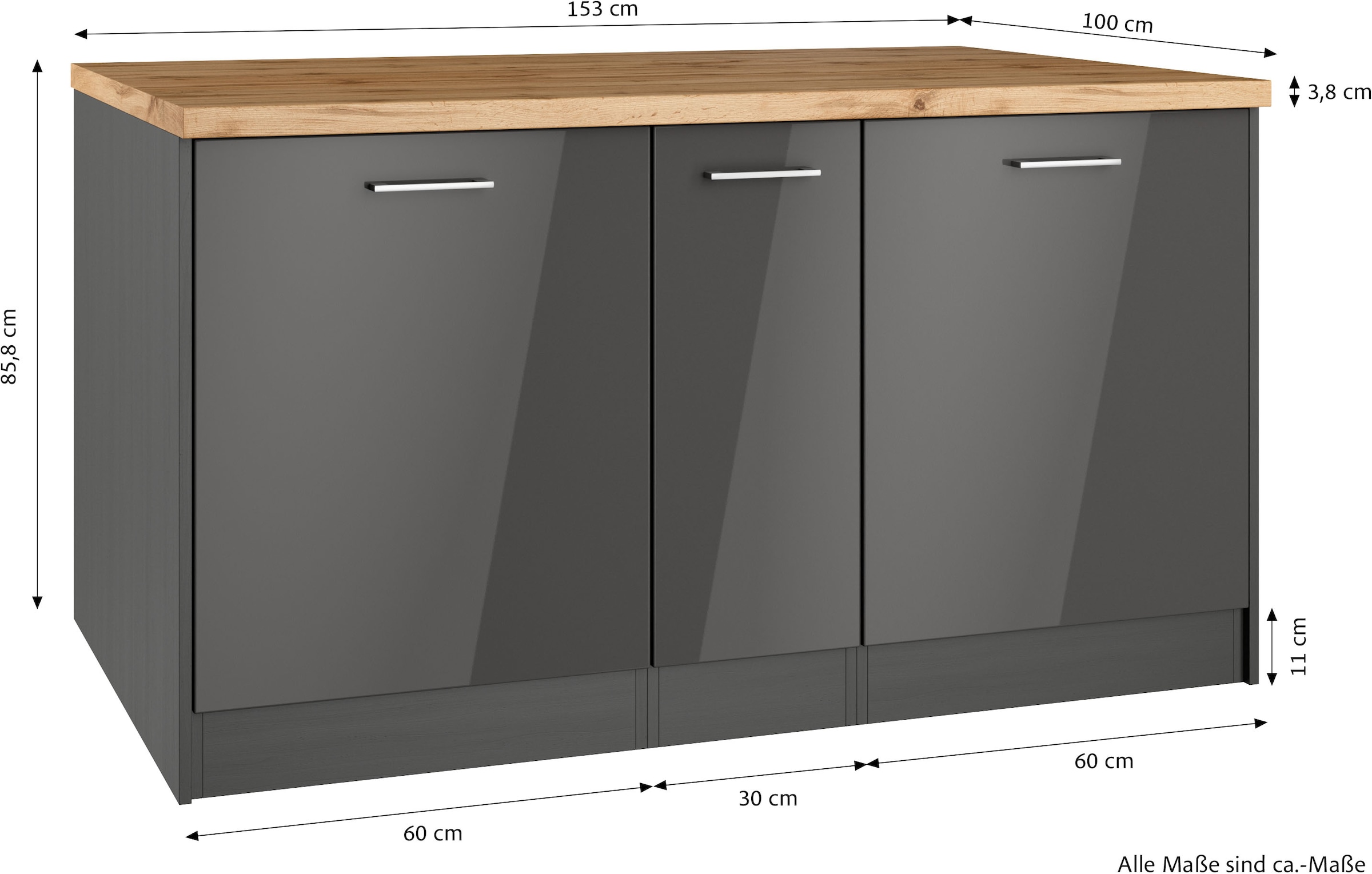 KOCHSTATION Kücheninsel »KS-Milan«, Stellmaß 153/100 cm, viel Stauraum, Lebensmittelpunkt: Küche