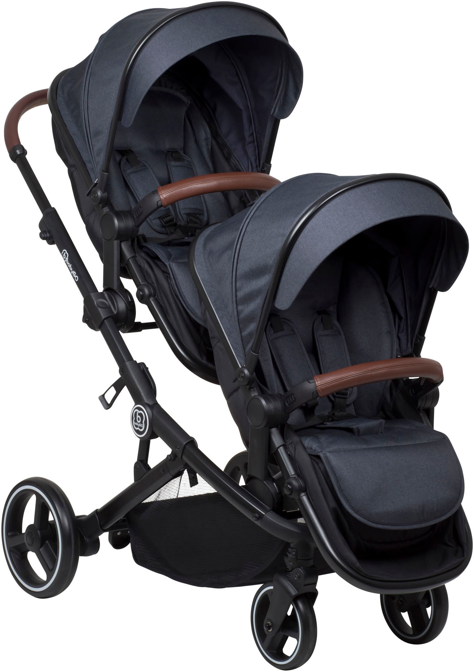 BabyGo Zwillings-Kombikinderwagen »Twinner Set, Grey melange«, 30 kg, inkl. 2 Regenhauben, Wickeltasche