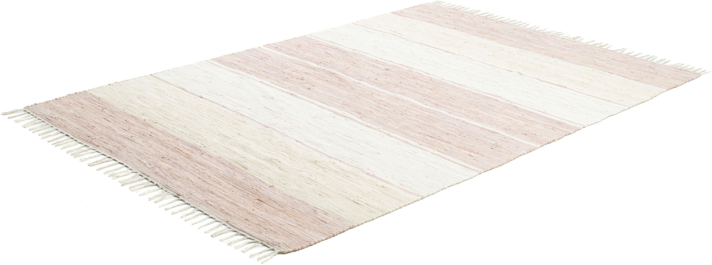 THEKO Teppich »Stripe Cotton«, rechteckig, 5 mm Höhe, Flachgewebe, gestreift, reine Baumwolle, handgewebt, mit Fransen