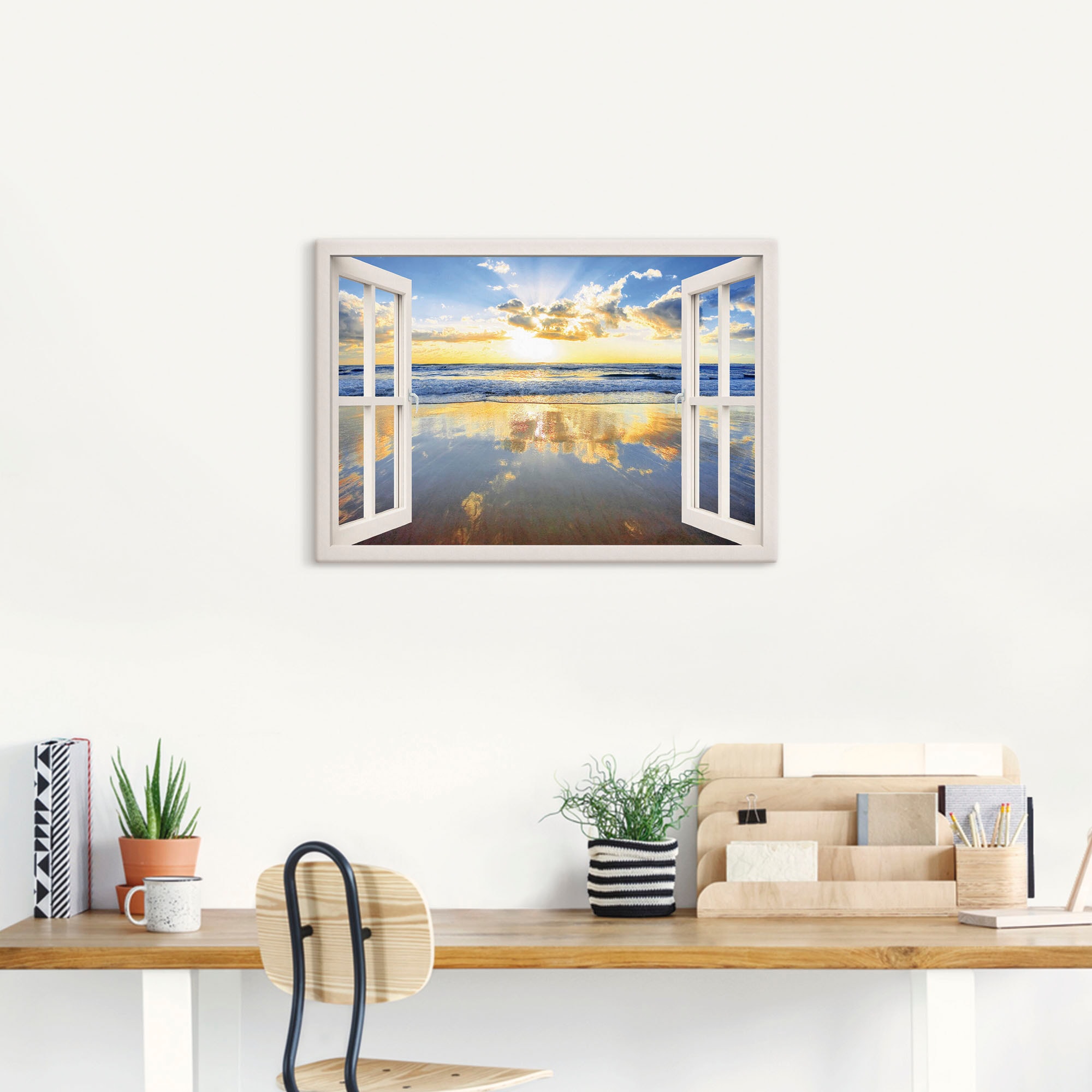 Artland Leinwandbild »Fensterblick Sonnenaufgang Ozean«, Fensterblick, (1 St.), auf Keilrahmen gespannt