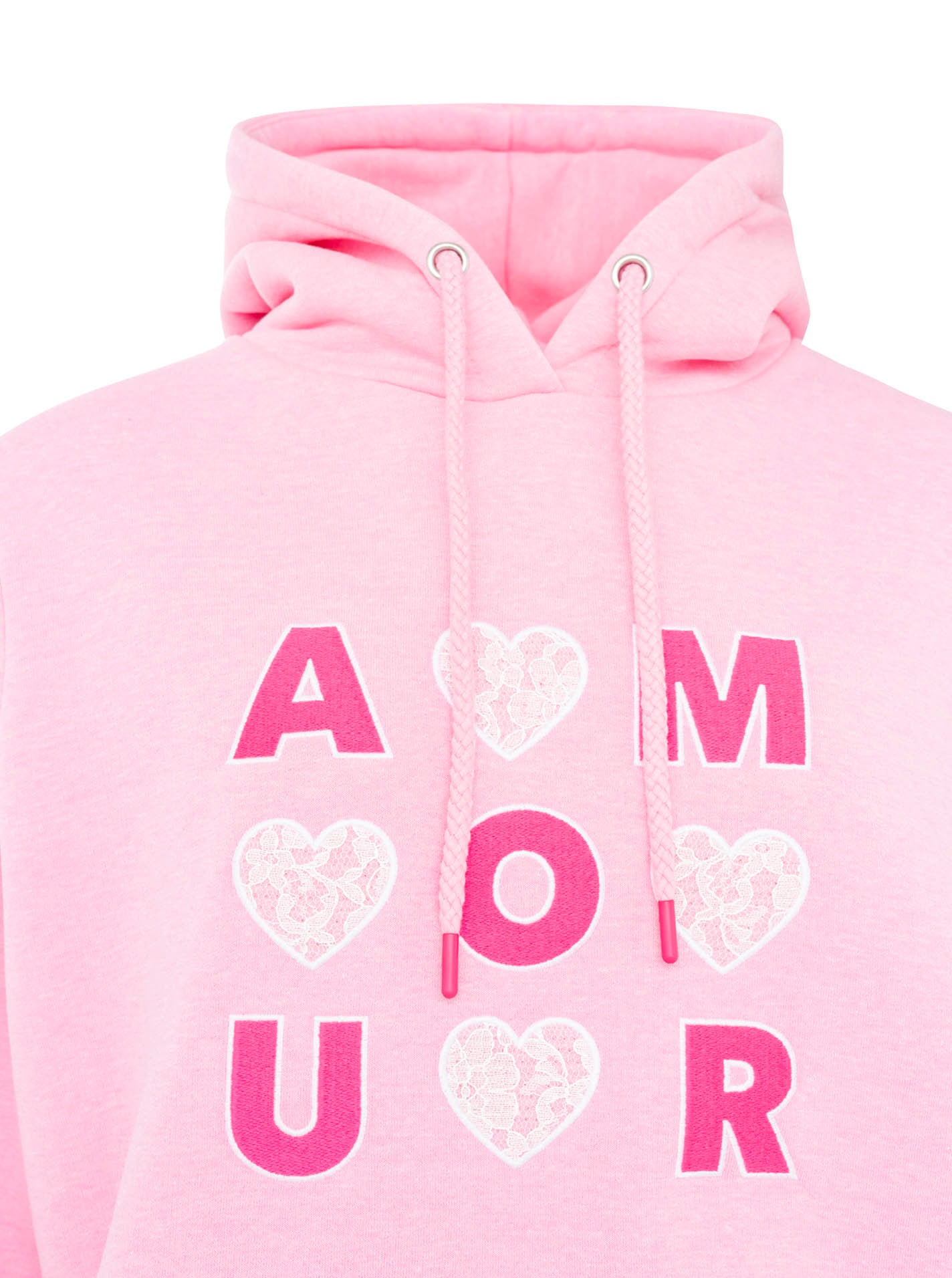 Zwillingsherz Hoodie »"AMOUR"«, gesticktes Motiv mit Herzen und Spitze, Kapuze, Kängurutasche
