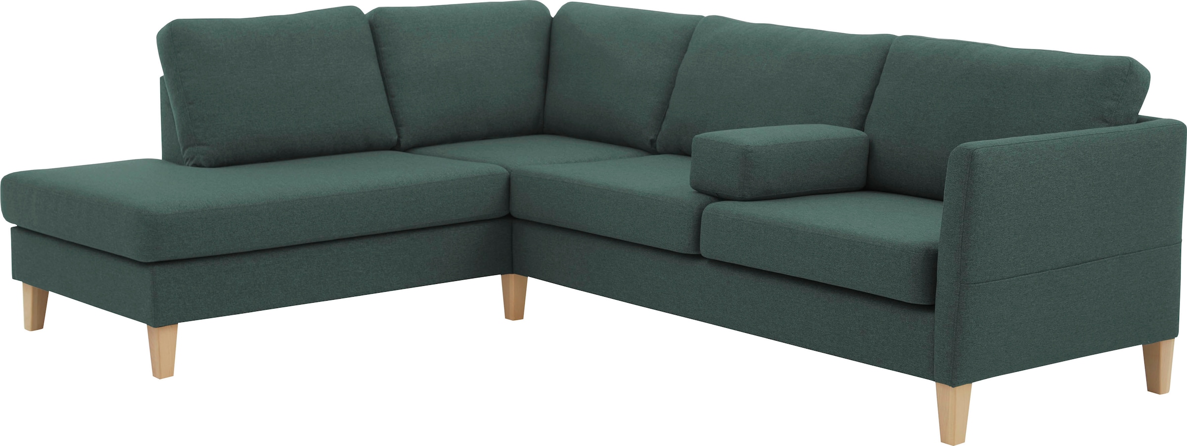 ATLANTIC home collection Ecksofa »Mailo L-Form« mit Seitentaschen und Ottomane, mit Massivholzfüßen